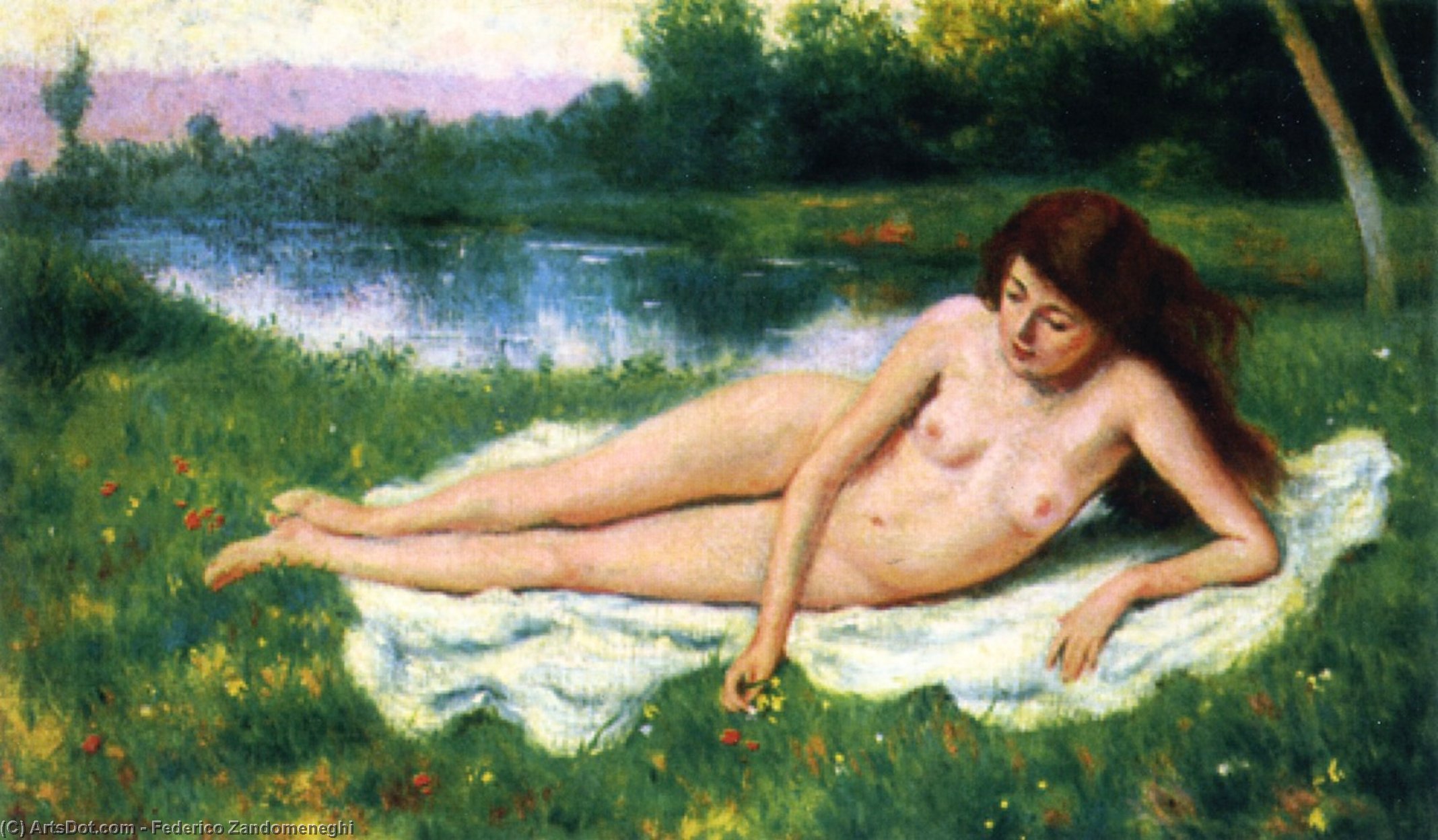 Wikioo.org - The Encyclopedia of Fine Arts - Painting, Artwork by Federico Zandomeneghi - Nude Outdoors (also known as Nude Woman on the Lawn)
