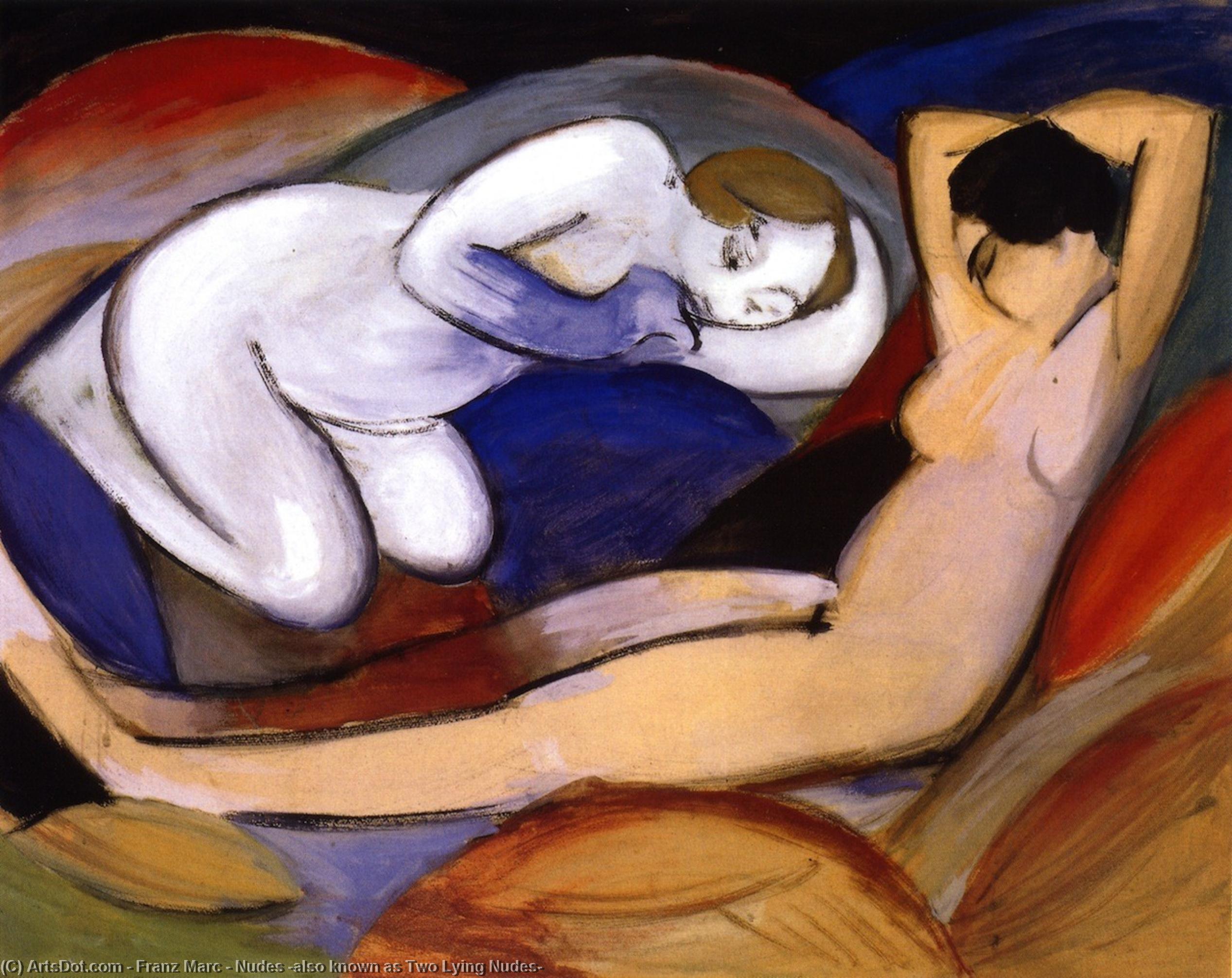 Wikioo.org – L'Enciclopedia delle Belle Arti - Pittura, Opere di Franz Marc - nudi anche  nota  come  due  mentire  nudi