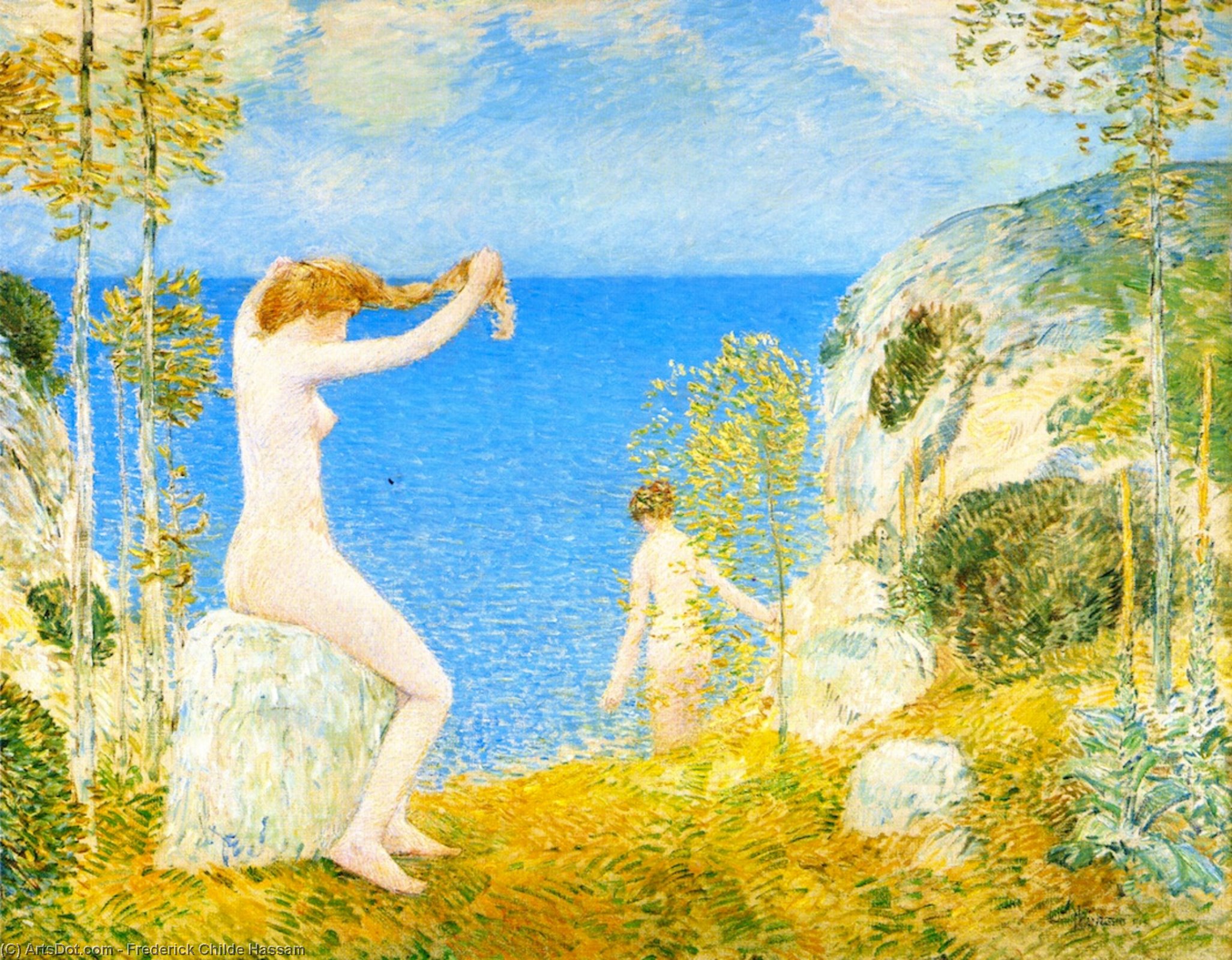 WikiOO.org - Encyclopedia of Fine Arts - Lukisan, Artwork Frederick Childe Hassam - Nudes at the Cove