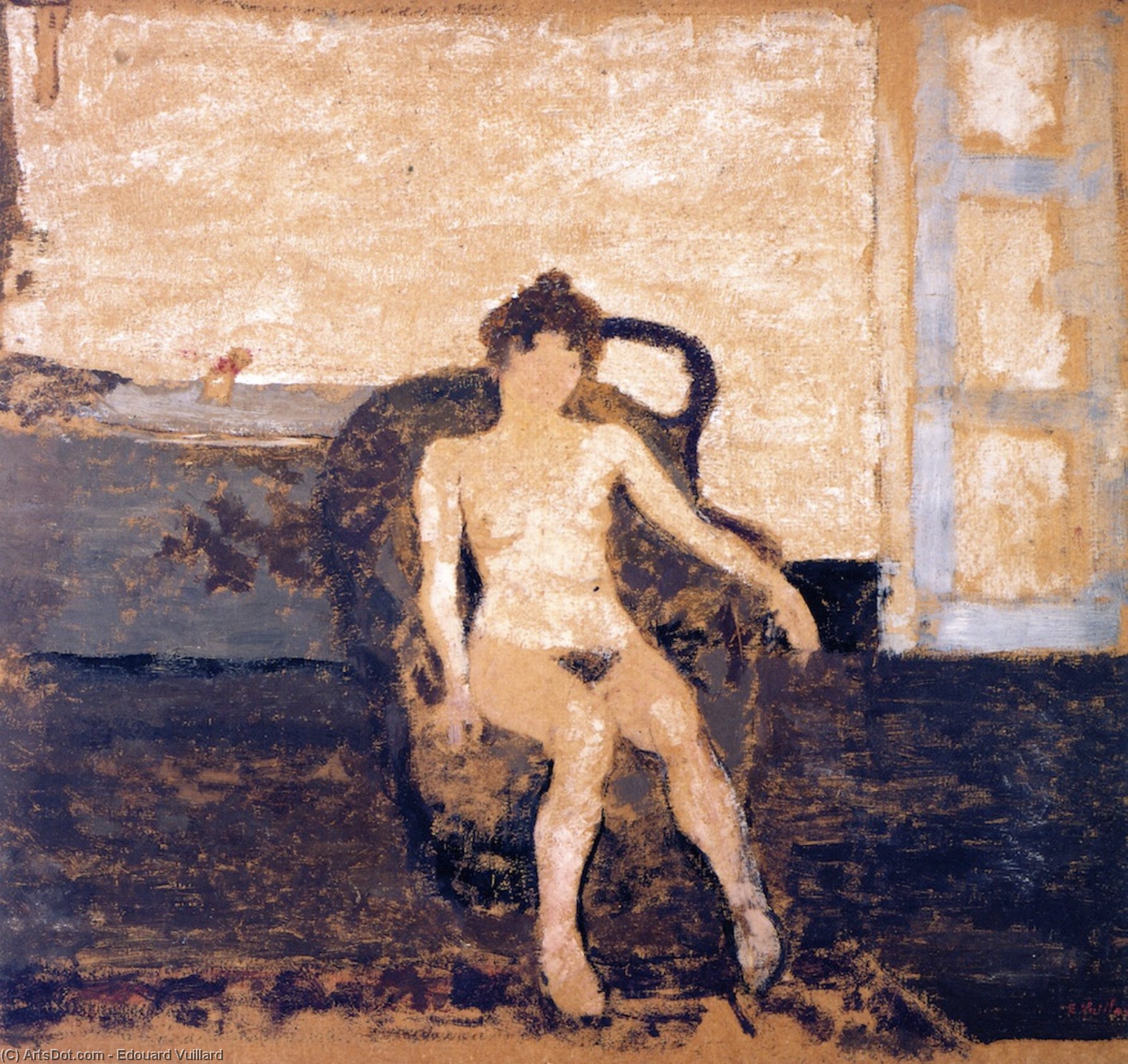 Wikioo.org – L'Encyclopédie des Beaux Arts - Peinture, Oeuvre de Jean Edouard Vuillard - nu assis dans  une  fauteuil