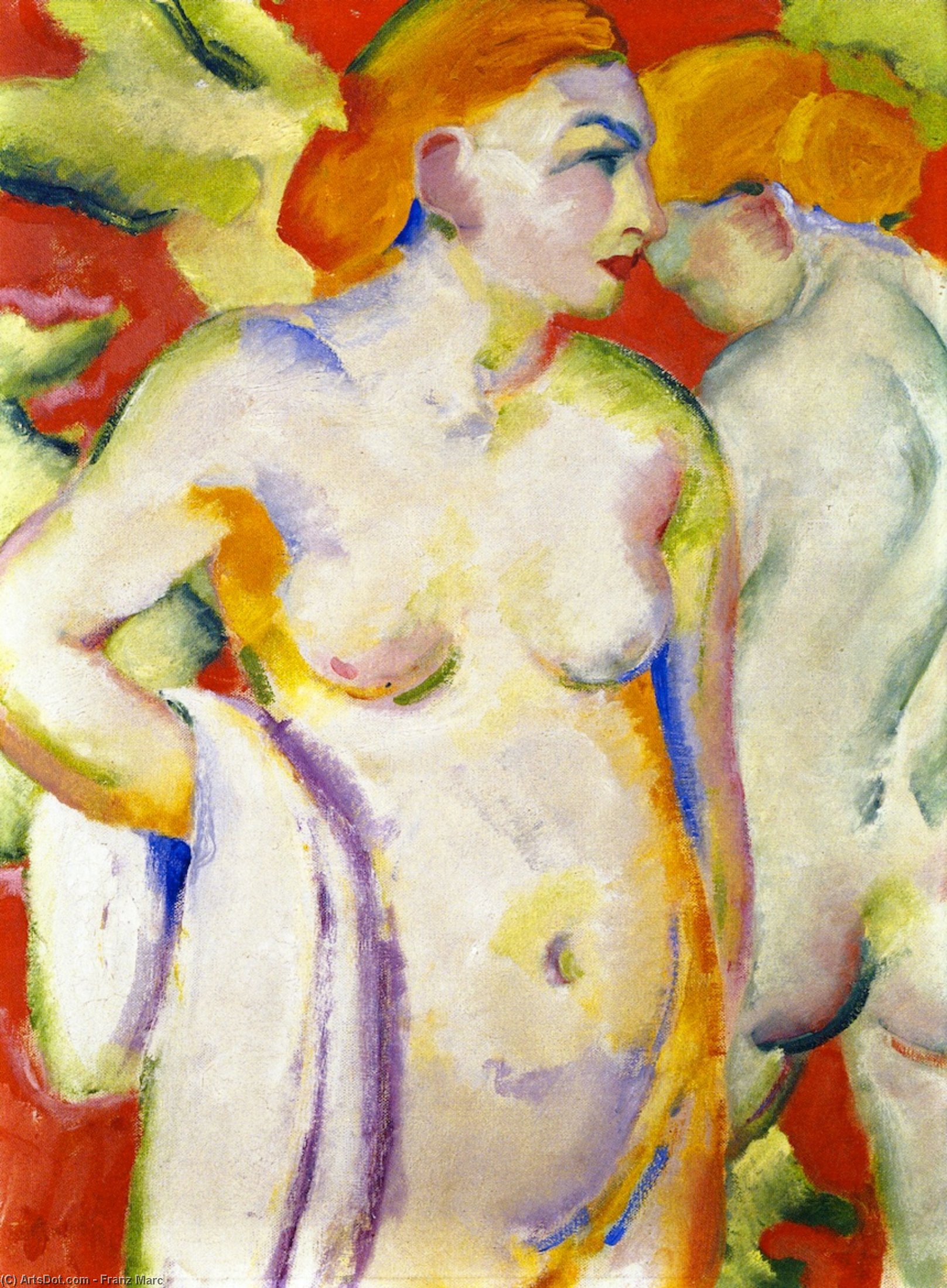 Wikioo.org – L'Encyclopédie des Beaux Arts - Peinture, Oeuvre de Franz Marc - Nudité sur vermilion ( également connu sous le nom deux nus red )