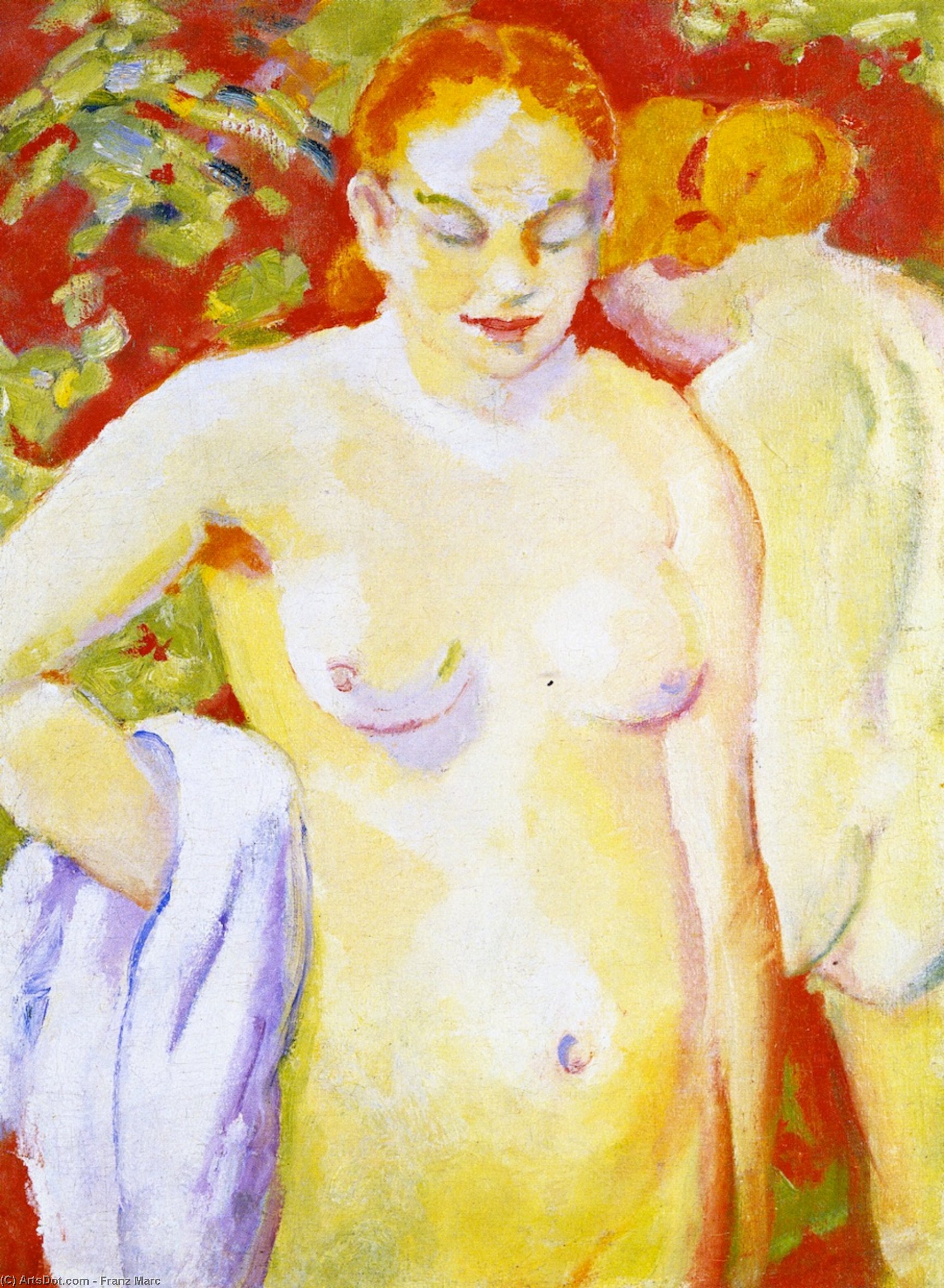 WikiOO.org - Encyclopedia of Fine Arts - Malba, Artwork Franz Marc - Nudes on Vermilion (sketch)