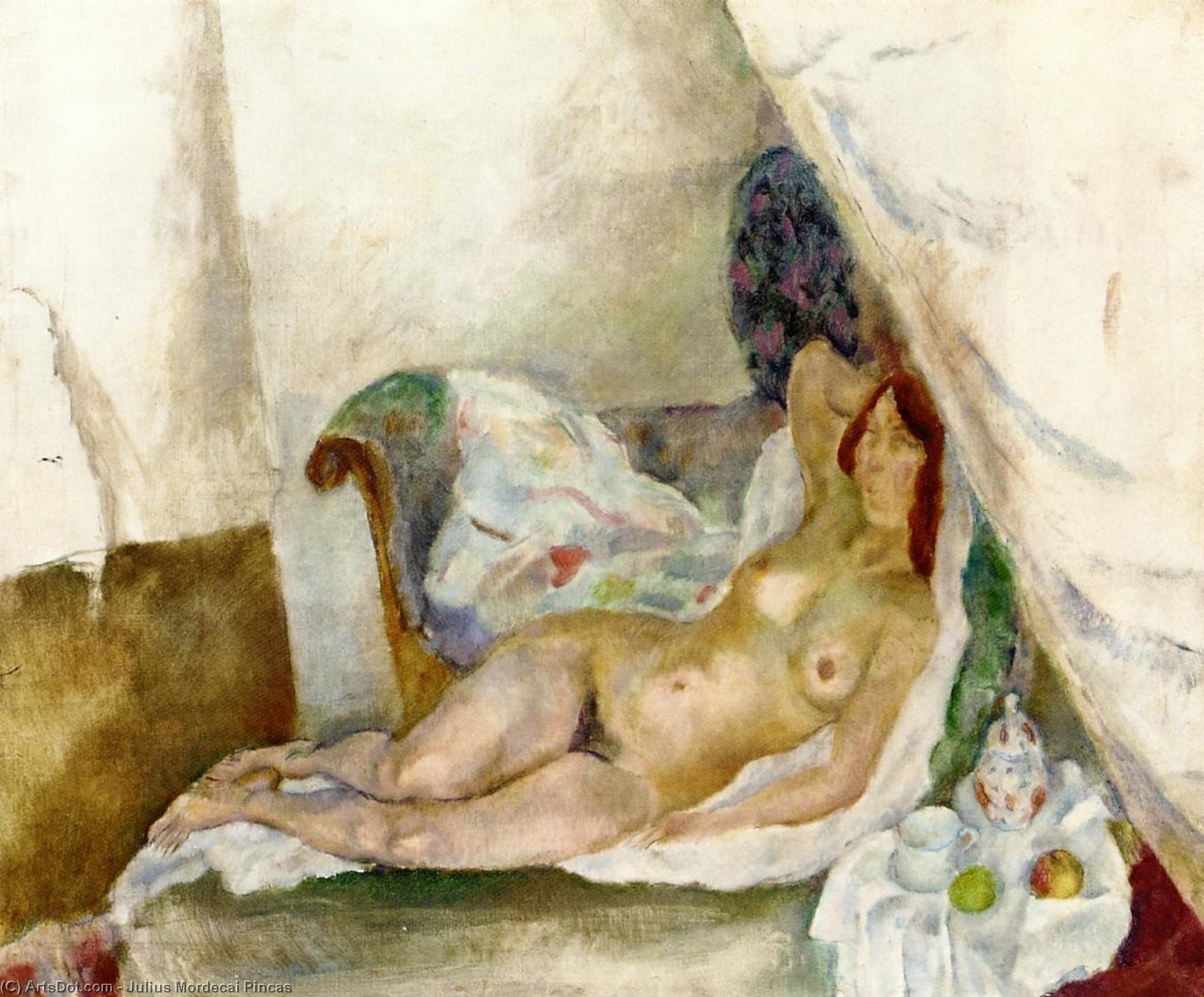 WikiOO.org - Εγκυκλοπαίδεια Καλών Τεχνών - Ζωγραφική, έργα τέχνης Julius Mordecai Pincas - Nude with Drapery