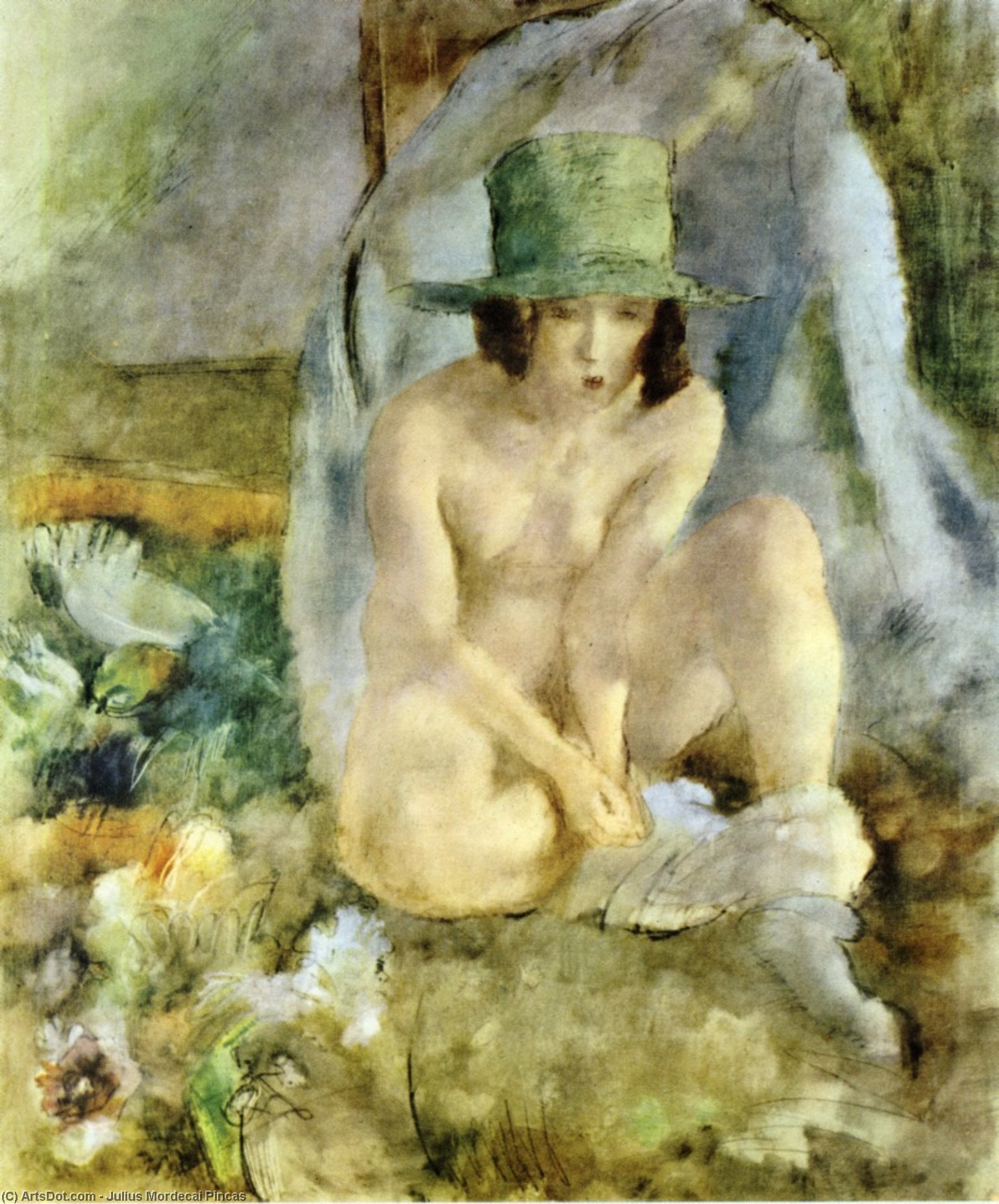 Wikioo.org - The Encyclopedia of Fine Arts - Painting, Artwork by Julius Mordecai Pincas - Nude with a Green Hat