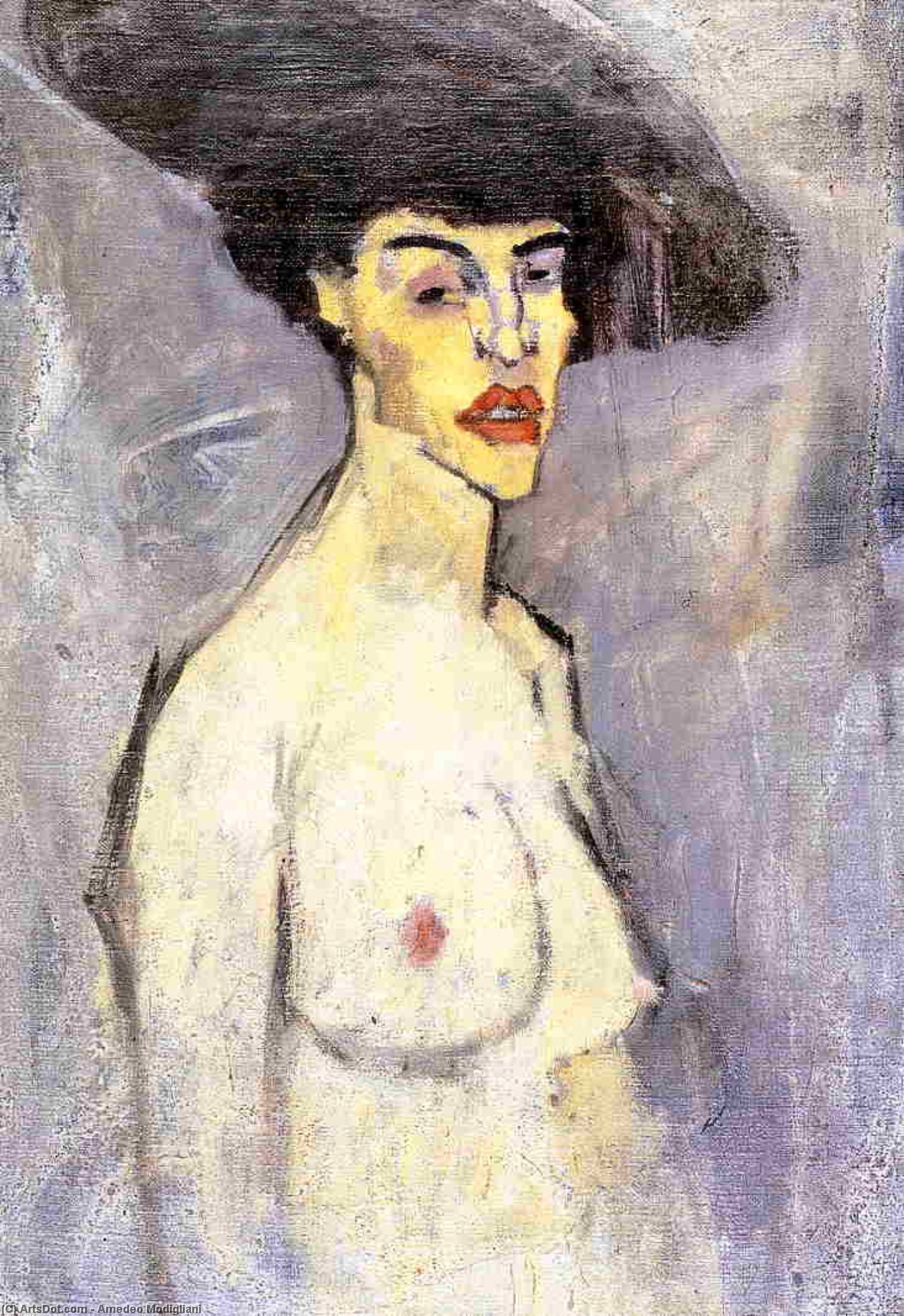 Wikioo.org - The Encyclopedia of Fine Arts - Painting, Artwork by Amedeo Modigliani - Nude with Hat