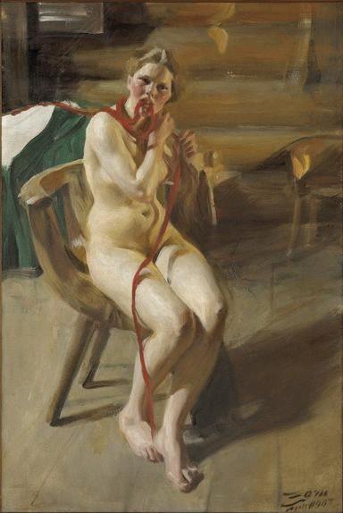 Wikioo.org - The Encyclopedia of Fine Arts - Painting, Artwork by Anders Leonard Zorn - Nude woman arranging her hair