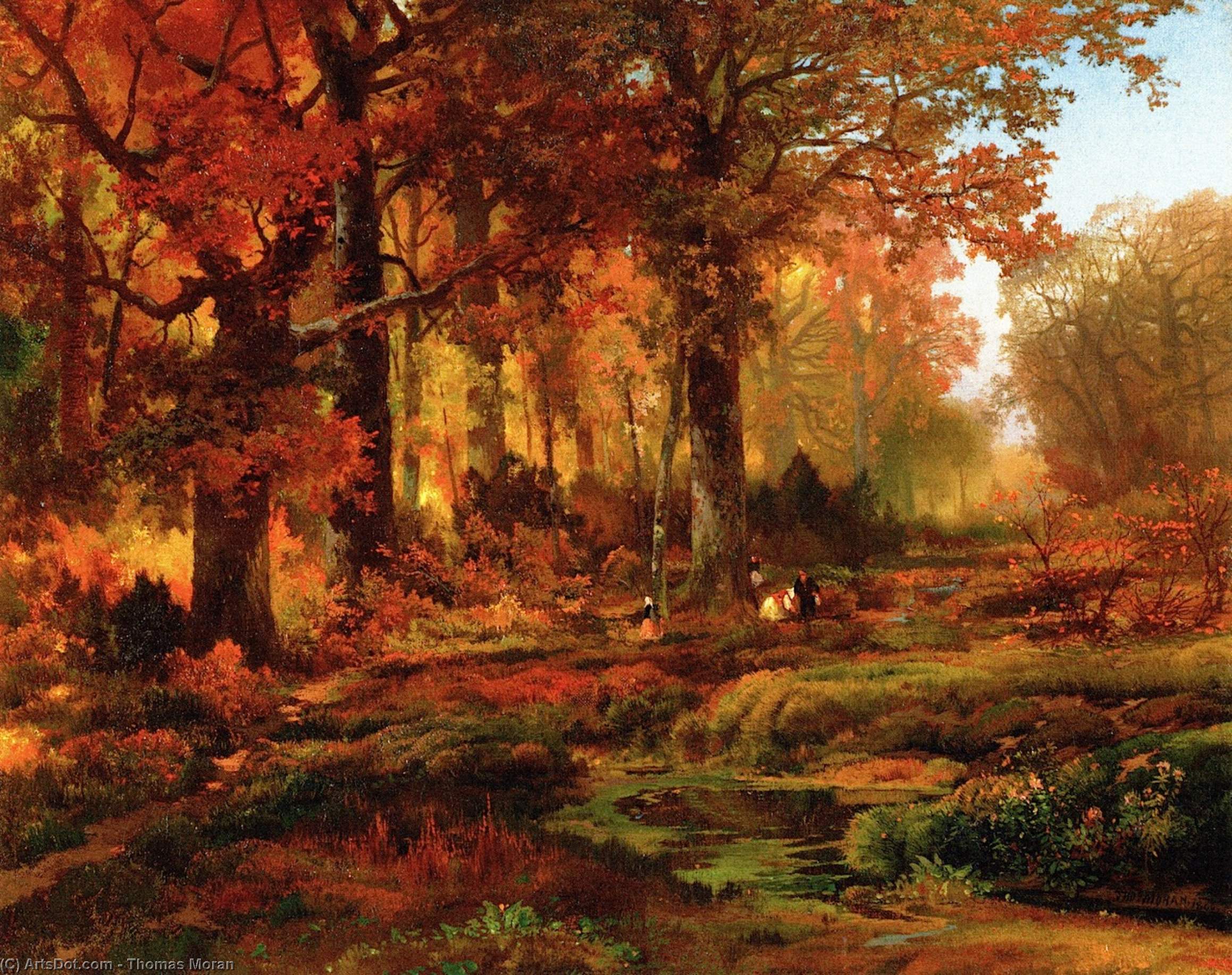 Wikioo.org - The Encyclopedia of Fine Arts - Painting, Artwork by Thomas Moran - Nutting, Autumn