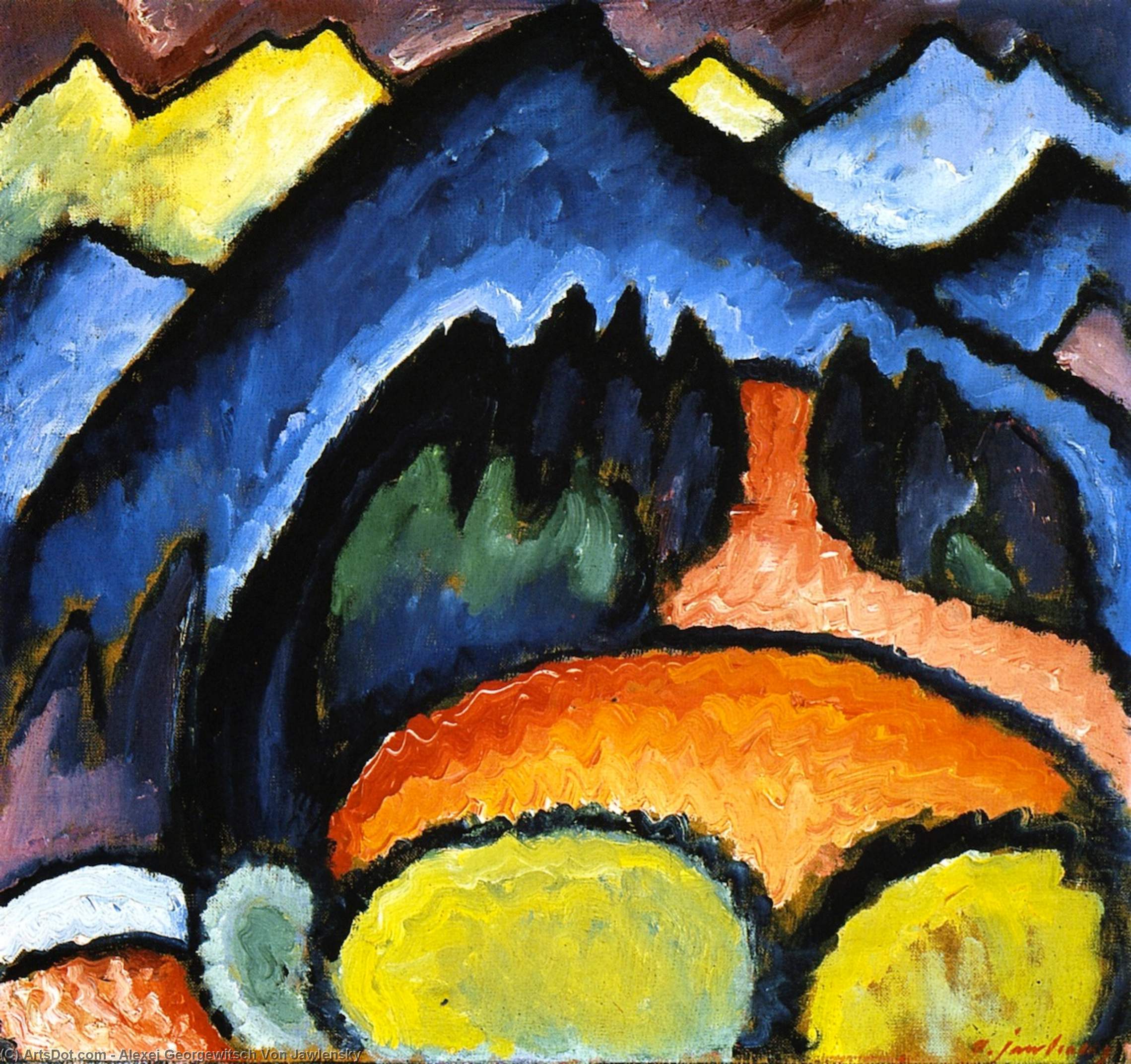 Wikioo.org - The Encyclopedia of Fine Arts - Painting, Artwork by Alexej Georgewitsch Von Jawlensky - Oberstdorf (also known as Mountains)