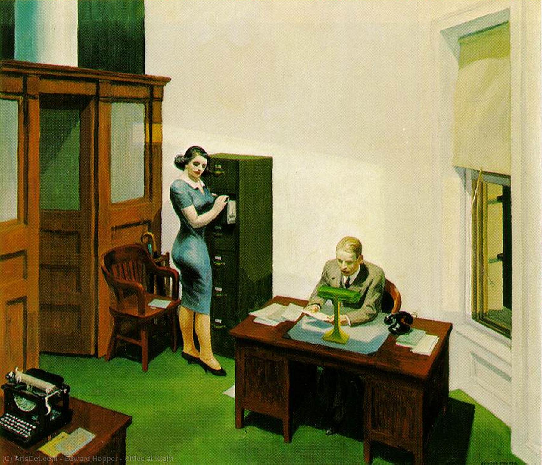 WikiOO.org - Enciclopédia das Belas Artes - Pintura, Arte por Edward Hopper - Office at Night