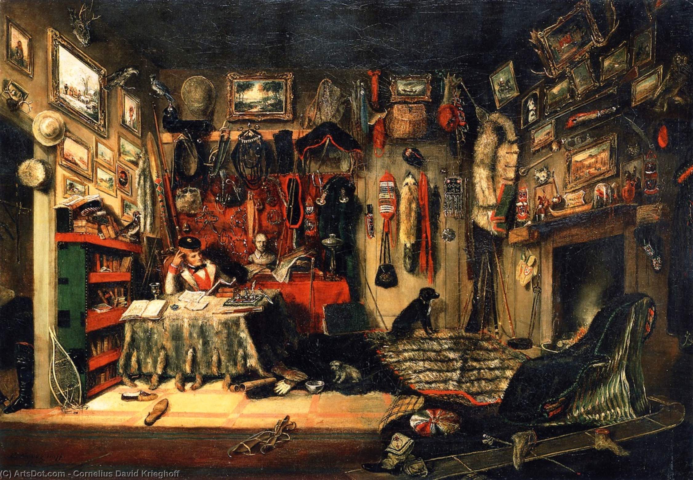 WikiOO.org - Encyclopedia of Fine Arts - Maleri, Artwork Cornelius David Krieghoff - An Officer's Room in Montreal