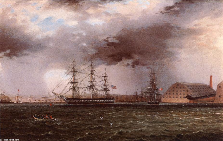 WikiOO.org - Enciklopedija dailės - Tapyba, meno kuriniai James Edward Buttersworth - Old Brooklyn Navy Yard, East River, New York