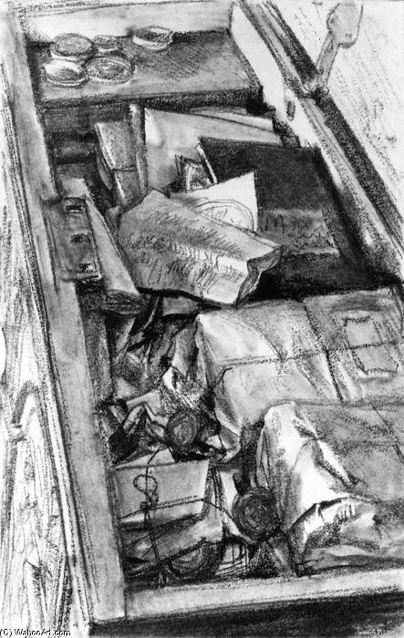 Wikioo.org - The Encyclopedia of Fine Arts - Painting, Artwork by Adolph Menzel - Old Documents in a Chest