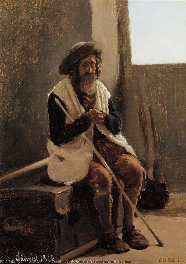 Wikioo.org – L'Enciclopedia delle Belle Arti - Pittura, Opere di Jean Baptiste Camille Corot - uomo anziano Seduto su Corot's Tronco