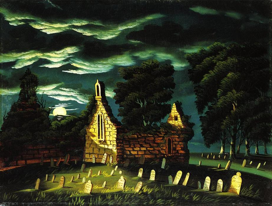 Wikioo.org - The Encyclopedia of Fine Arts - Painting, Artwork by Thomas Chambers - Old Sleepy Hollow Church
