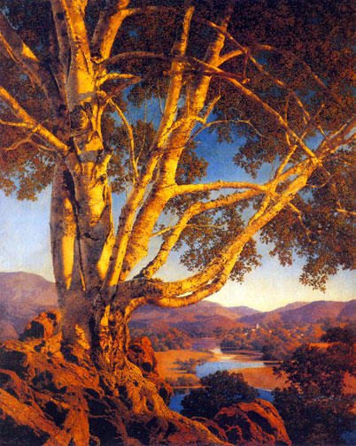 WikiOO.org - Encyclopedia of Fine Arts - Schilderen, Artwork Maxfield Parrish - Old White Birch
