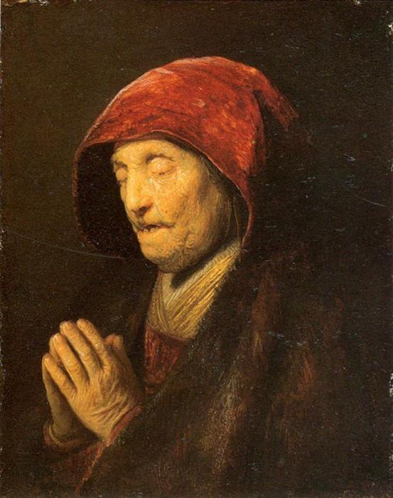 Wikoo.org - موسوعة الفنون الجميلة - اللوحة، العمل الفني Rembrandt Van Rijn - Old Woman in Prayer