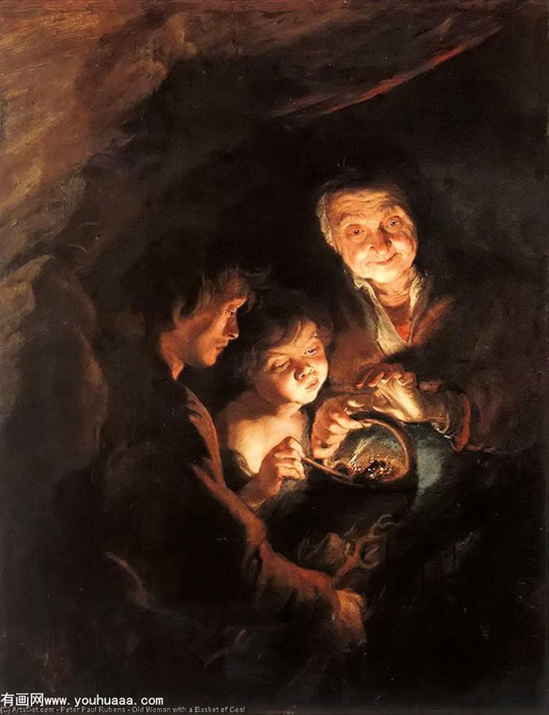 WikiOO.org - Энциклопедия изобразительного искусства - Живопись, Картины  Peter Paul Rubens - старая женщина с     Баскет  самого  уголь
