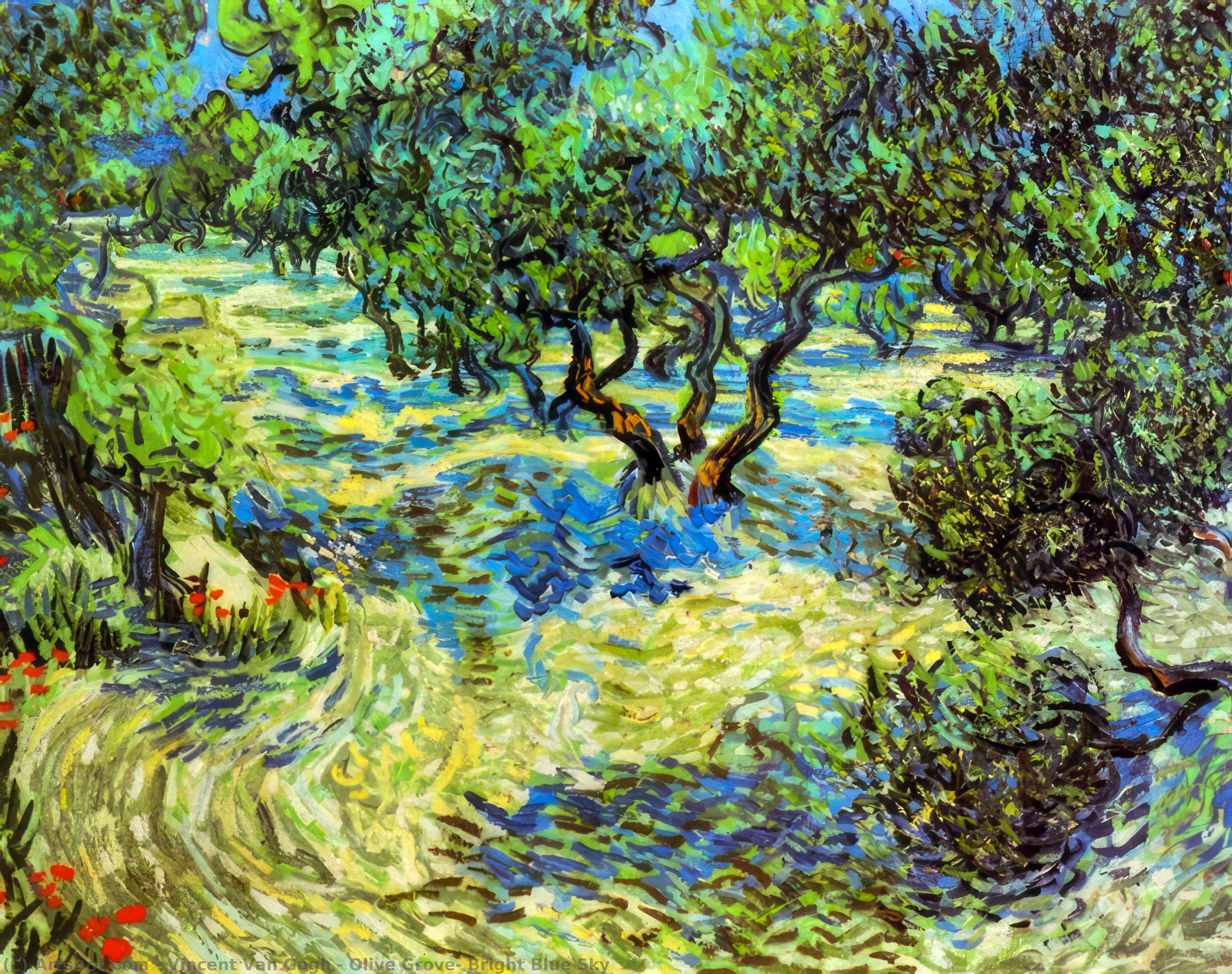 WikiOO.org - 百科事典 - 絵画、アートワーク Vincent Van Gogh - オリーブグローブ 明るい  青色  空