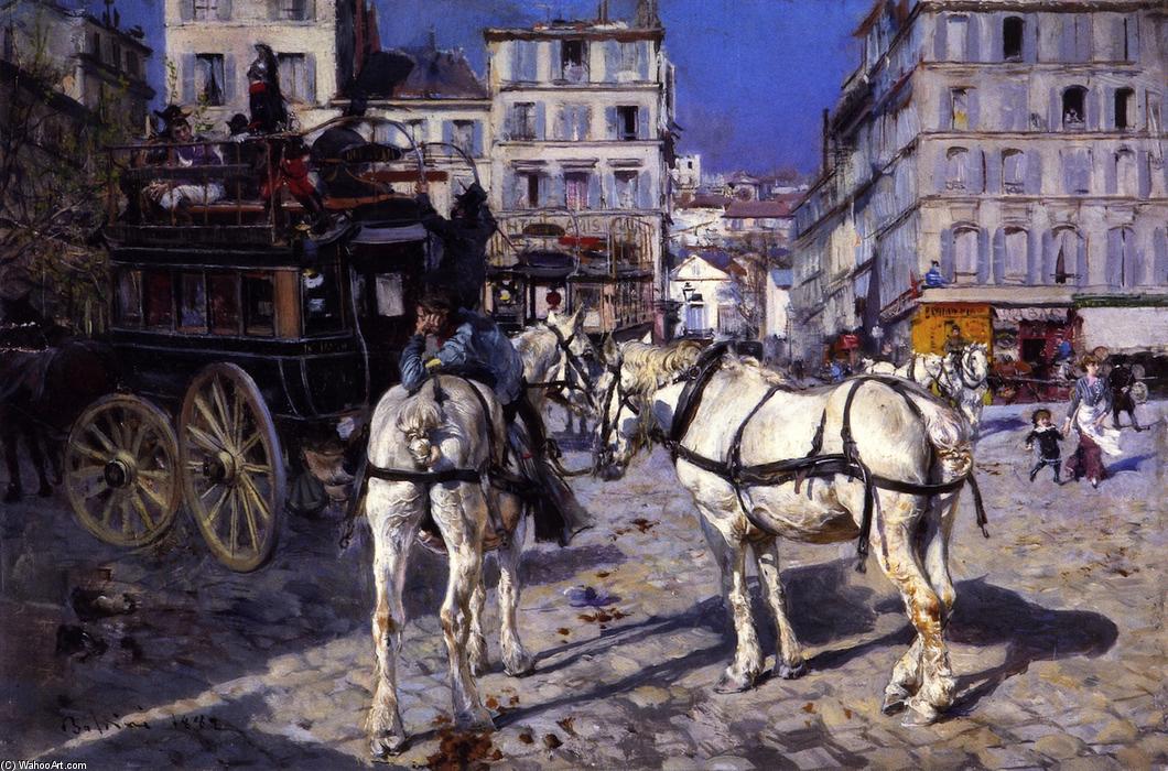Wikioo.org - The Encyclopedia of Fine Arts - Painting, Artwork by Giovanni Boldini - Omnibus in the Place Pigalle