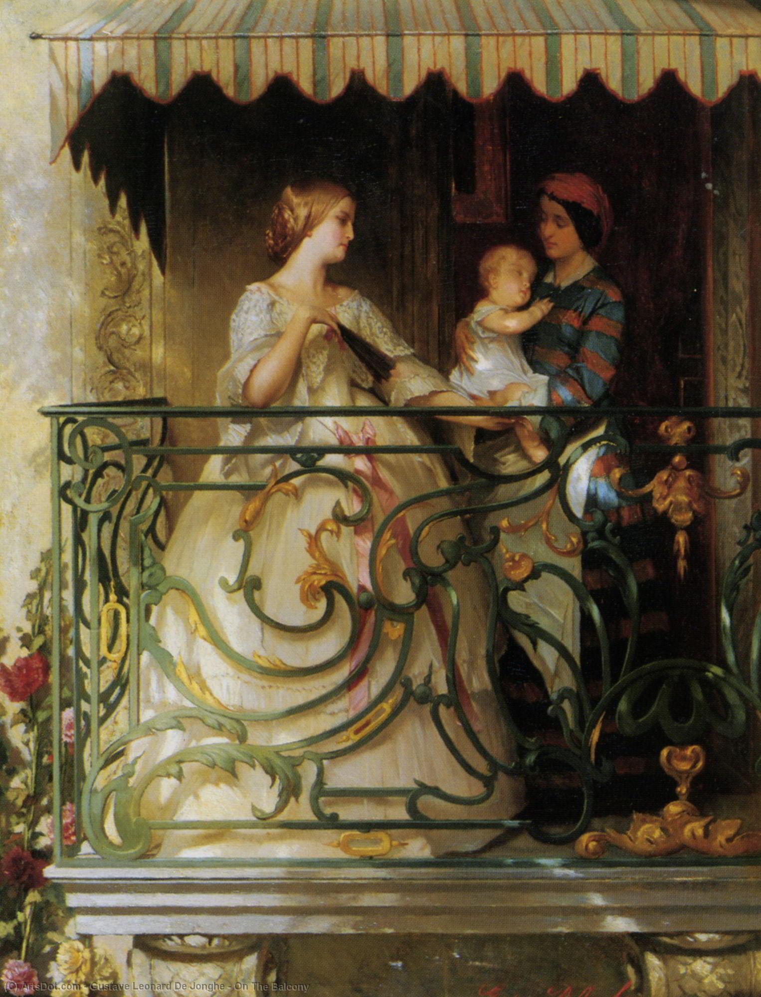 WikiOO.org - Εγκυκλοπαίδεια Καλών Τεχνών - Ζωγραφική, έργα τέχνης Gustave Leonard De Jonghe - On The Balcony