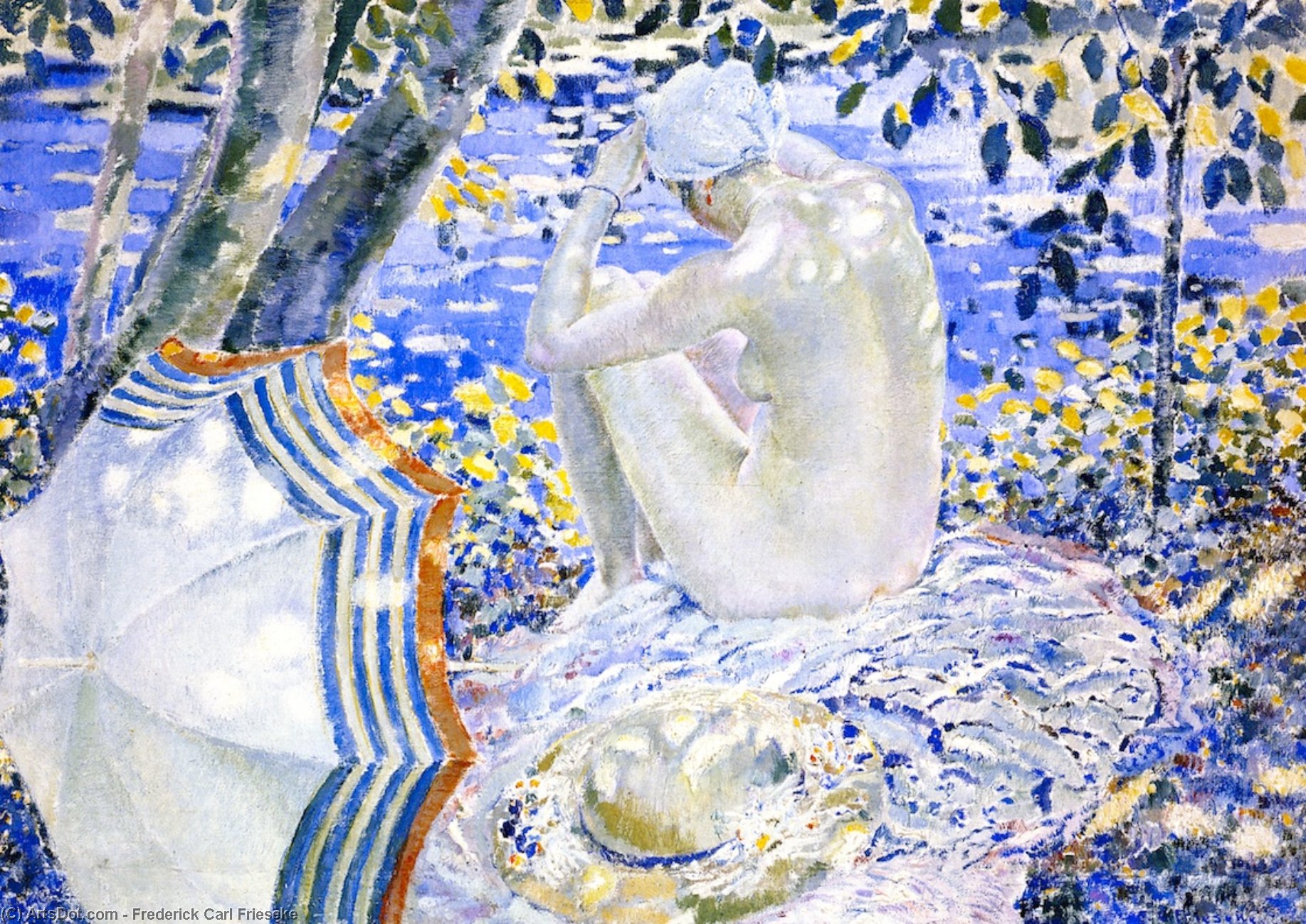 Wikioo.org - The Encyclopedia of Fine Arts - Painting, Artwork by Frederick Carl Frieseke - On the Bank