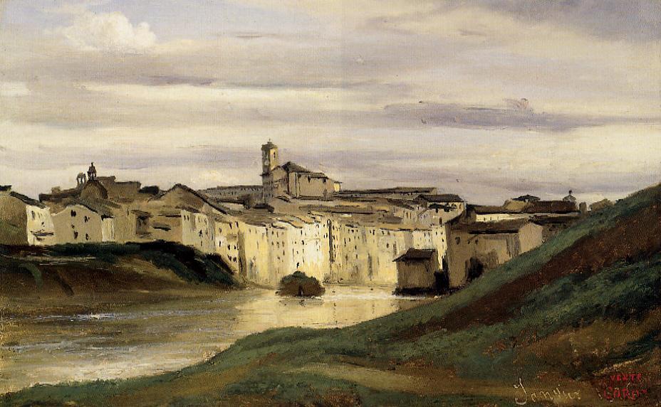 Wikioo.org - The Encyclopedia of Fine Arts - Painting, Artwork by Jean Baptiste Camille Corot - On the Banks of the Tiber