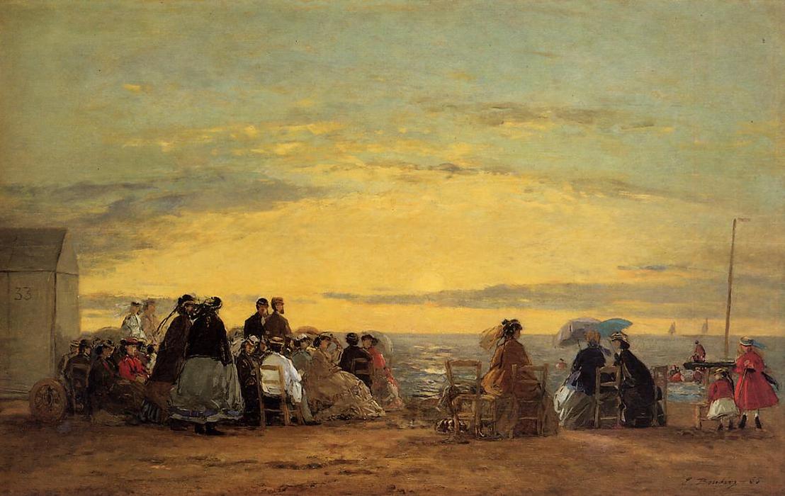 Wikioo.org - The Encyclopedia of Fine Arts - Painting, Artwork by Eugène Louis Boudin - On the Beach, Sunset