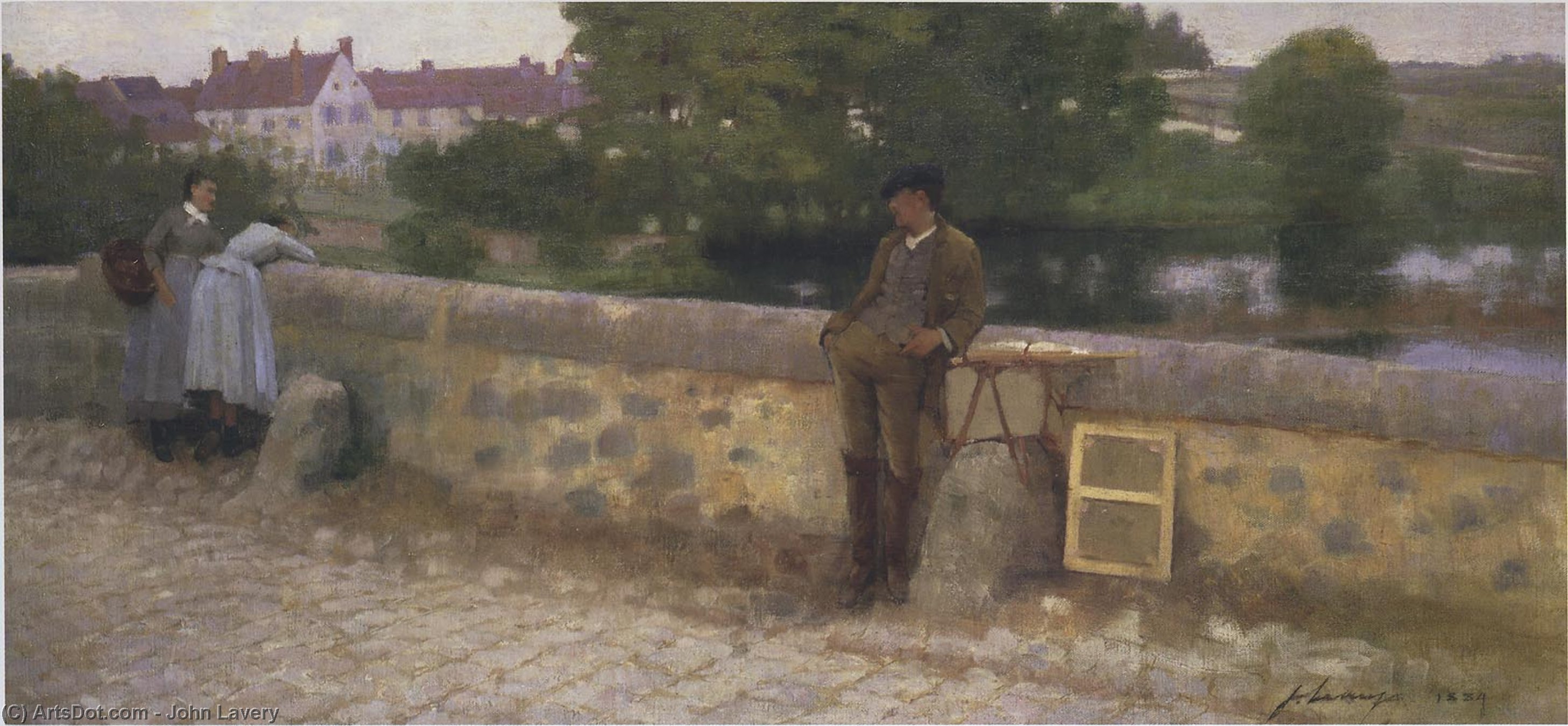 Wikioo.org - The Encyclopedia of Fine Arts - Painting, Artwork by John Lavery - On the Bridge at Grez