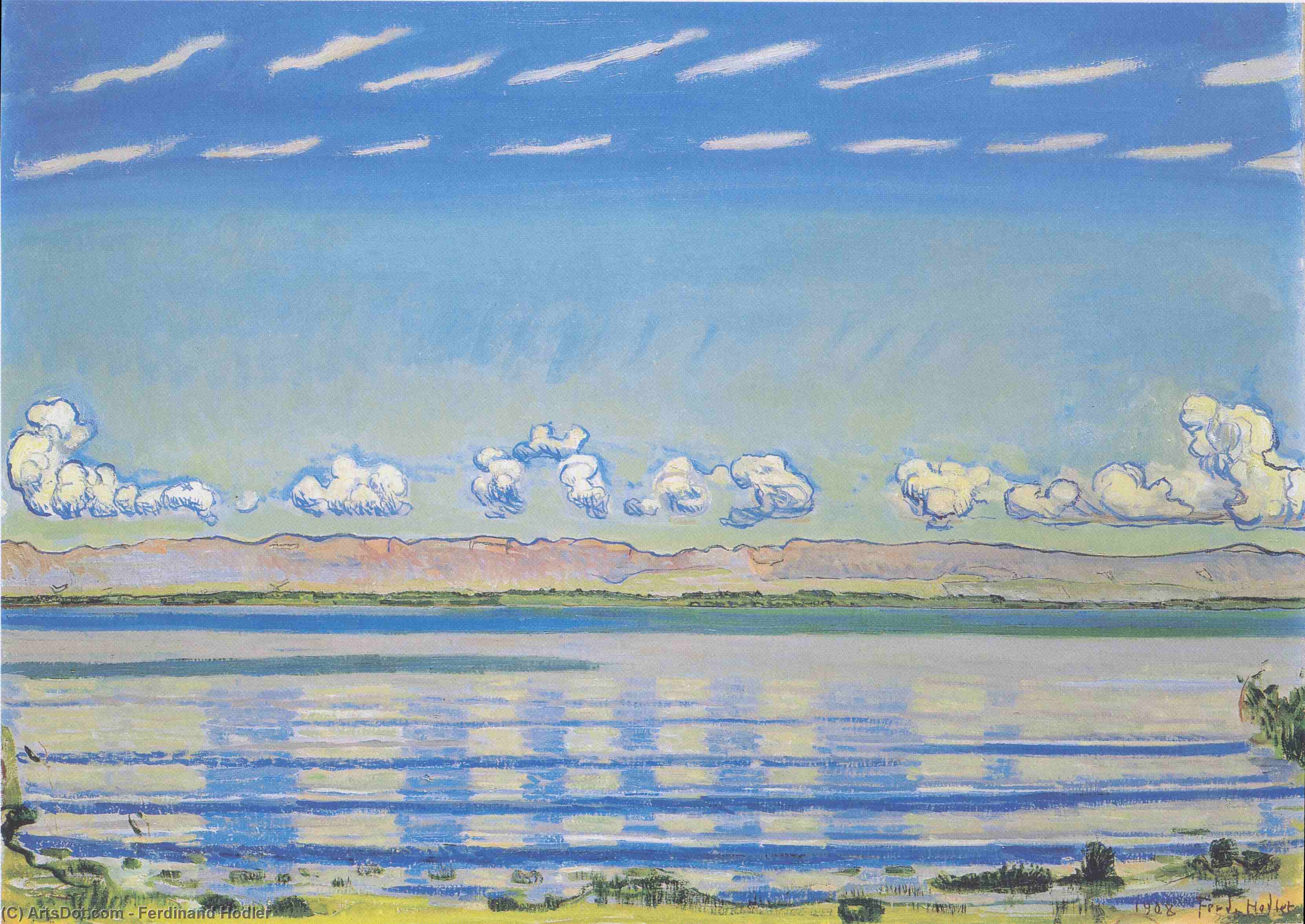 Wikioo.org - The Encyclopedia of Fine Arts - Painting, Artwork by Ferdinand Hodler - On Lake Geneva (also known as Landscape with Rhythmic Shapes)