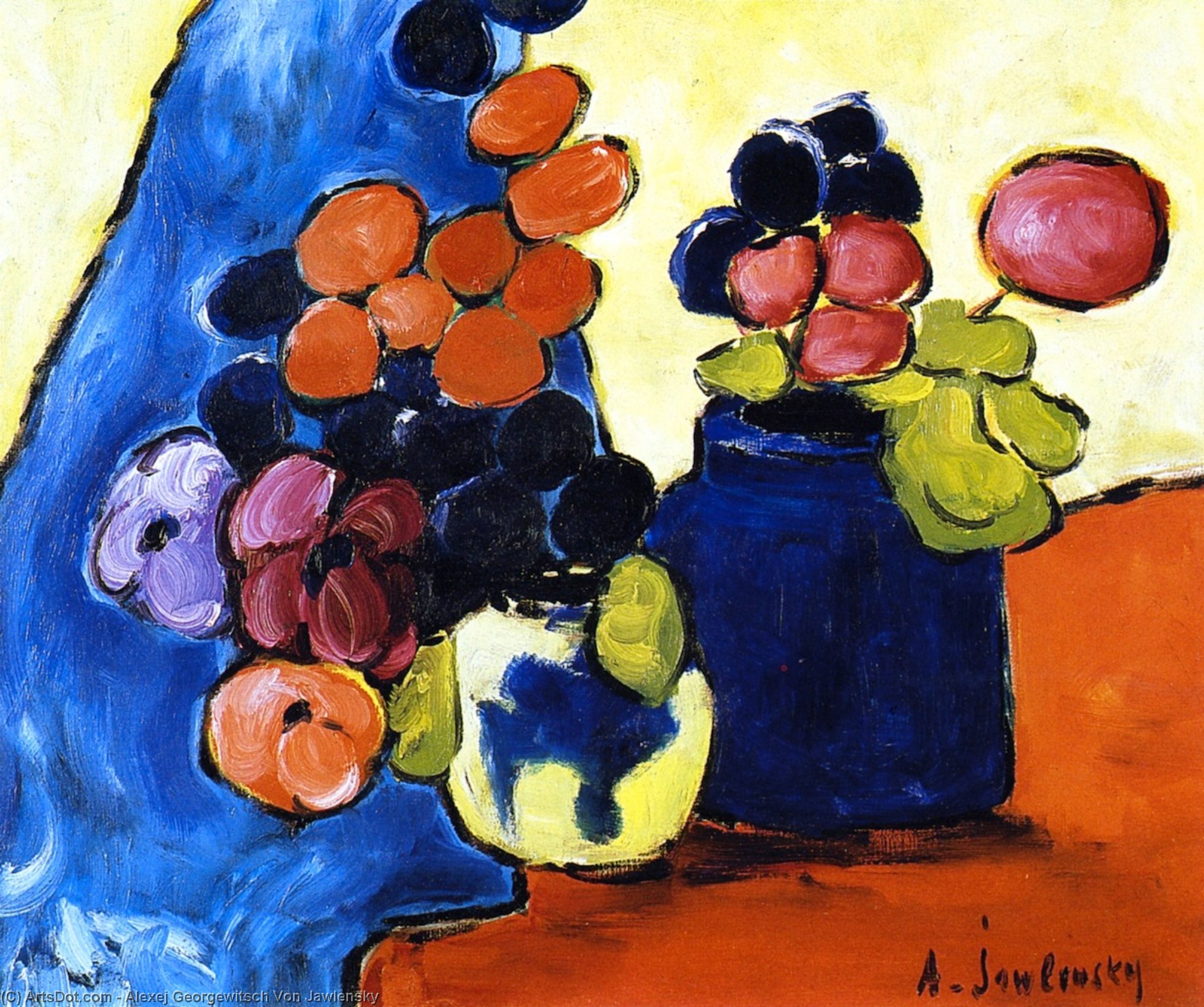 Wikioo.org - The Encyclopedia of Fine Arts - Painting, Artwork by Alexej Georgewitsch Von Jawlensky - On Red Cloth