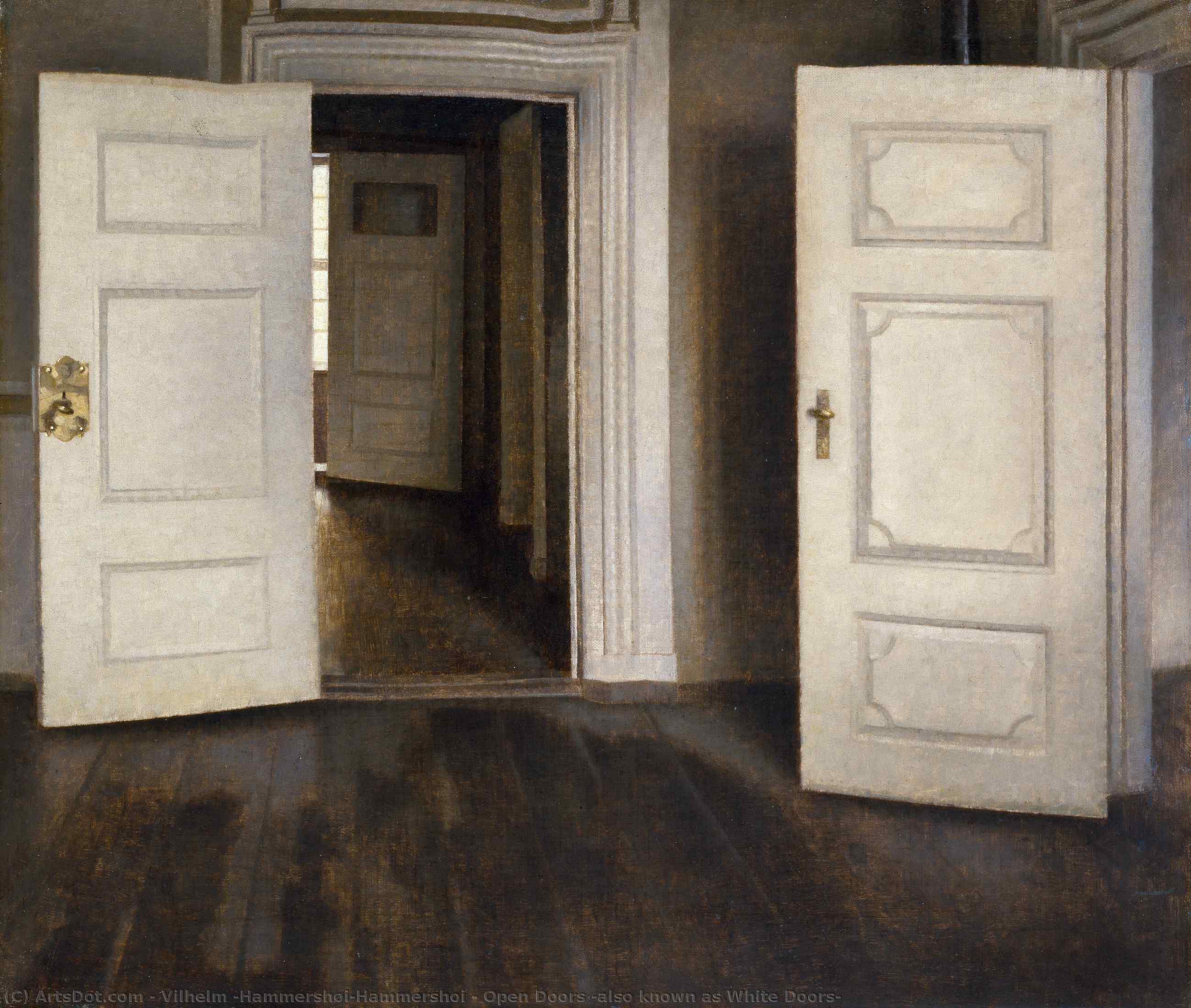Wikioo.org - The Encyclopedia of Fine Arts - Painting, Artwork by Vilhelm (Hammershøi)Hammershoi - Open Doors (also known as White Doors)