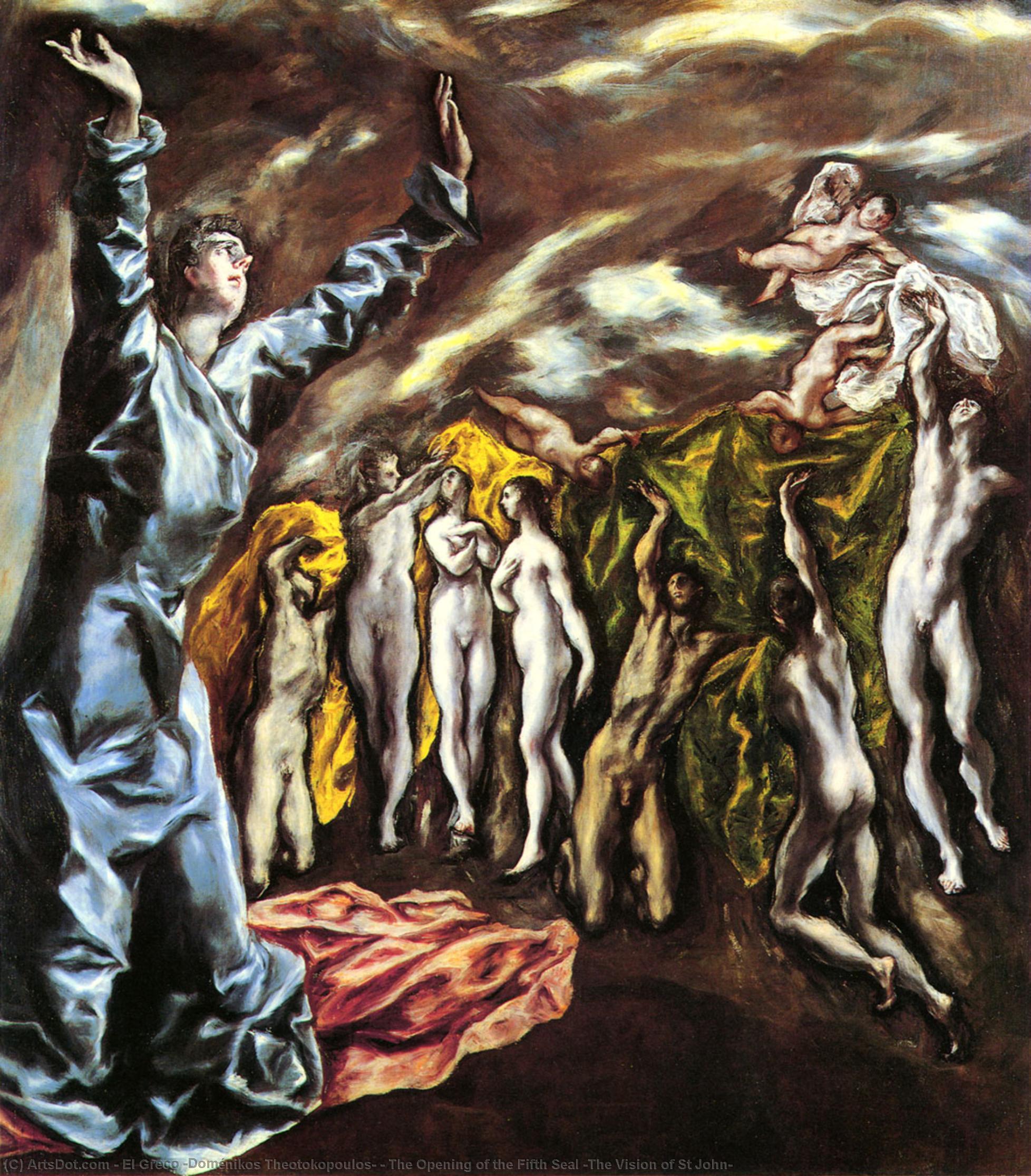 WikiOO.org – 美術百科全書 - 繪畫，作品 El Greco (Doménikos Theotokopoulos) - 开幕  的 第五 密封 ( 远景 圣 约翰 )