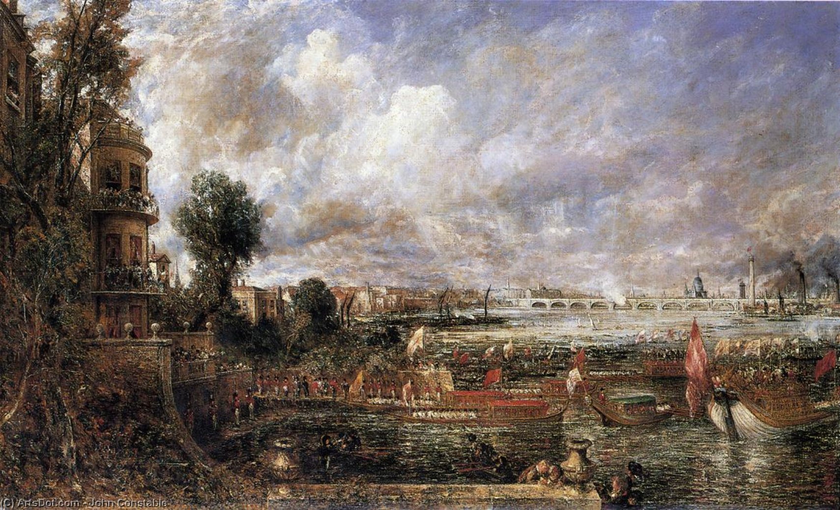Wikioo.org - The Encyclopedia of Fine Arts - Painting, Artwork by John Constable - The Opening of Waterloo Bridge seen from Whitehall Stairs, June 18th 1817