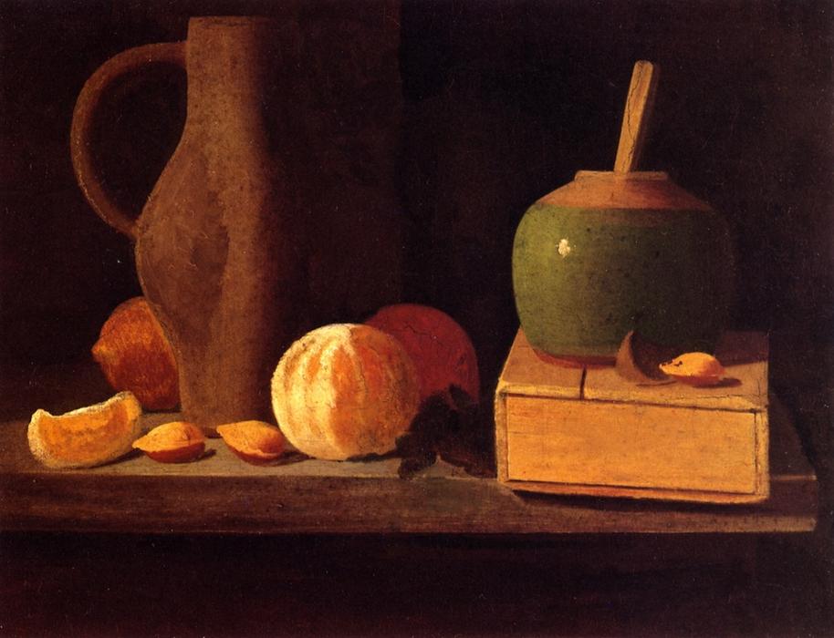 Wikioo.org - The Encyclopedia of Fine Arts - Painting, Artwork by John Frederick Peto - Oranges, Lemons, Nuts, Pitcher and Honey Pot