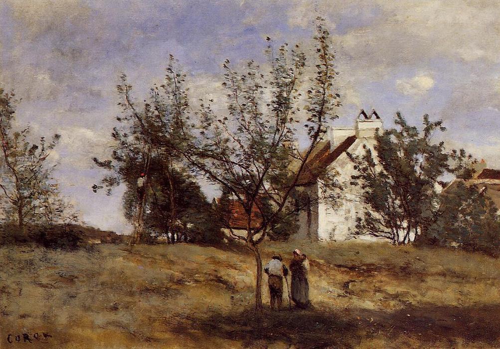 WikiOO.org – 美術百科全書 - 繪畫，作品 Jean Baptiste Camille Corot - 果园 在  收获   时间