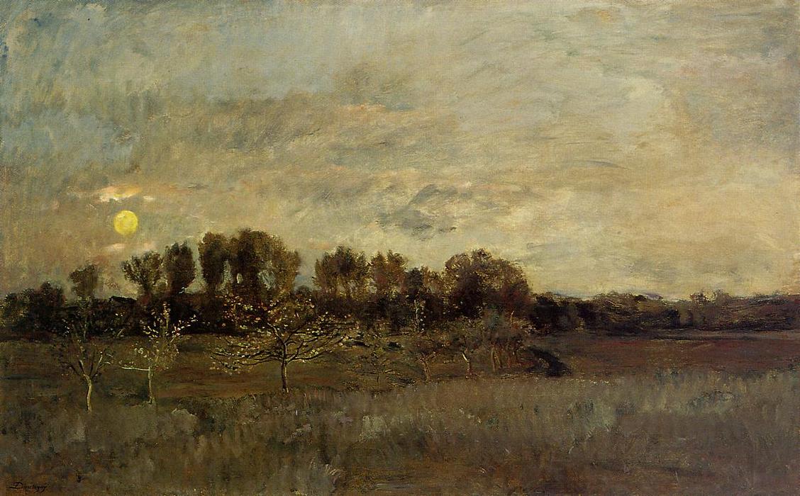 Wikioo.org - The Encyclopedia of Fine Arts - Painting, Artwork by Charles François Daubigny - The Orchard at Sunset
