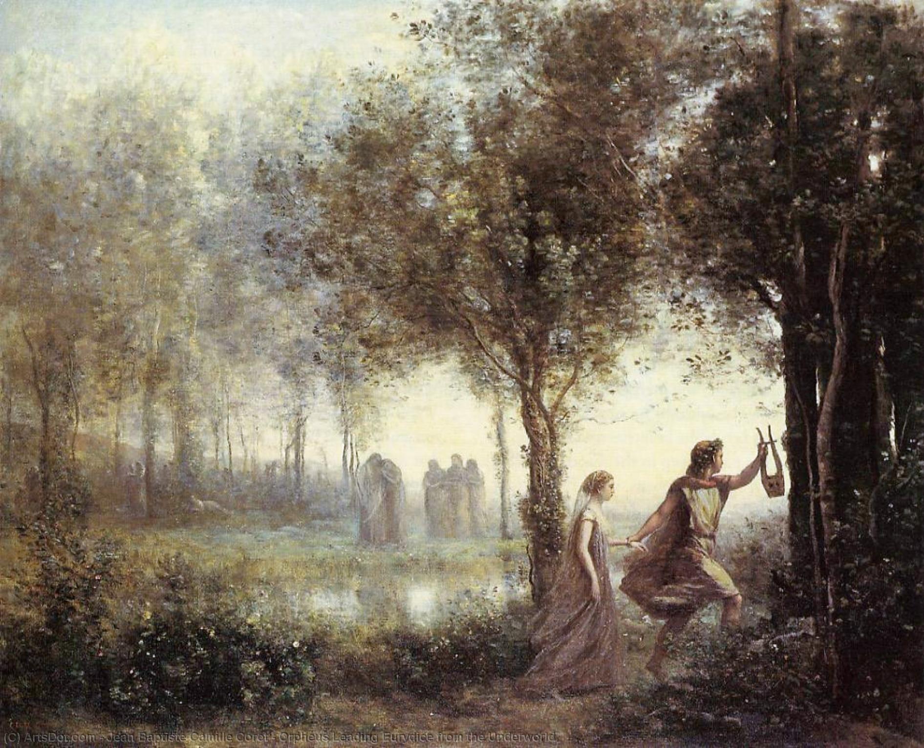 Wikioo.org - Bách khoa toàn thư về mỹ thuật - Vẽ tranh, Tác phẩm nghệ thuật Jean Baptiste Camille Corot - Orpheus Leading Eurydice from the Underworld