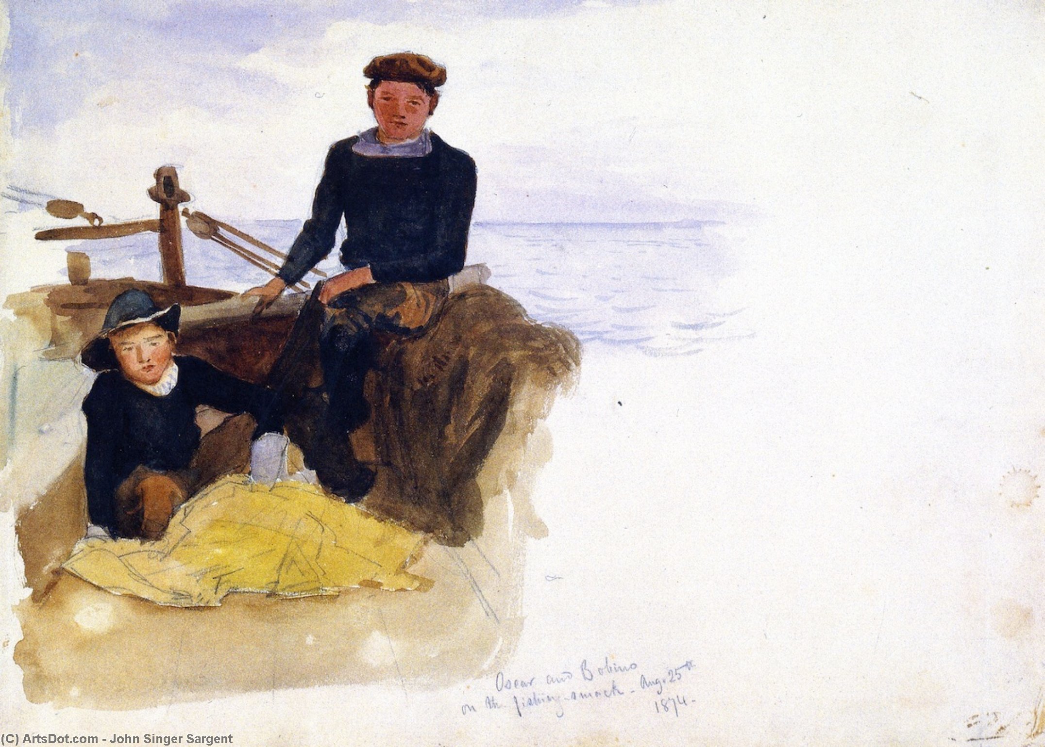 Wikioo.org - The Encyclopedia of Fine Arts - Painting, Artwork by John Singer Sargent - Oscar and Bobino on the Fishing Smack