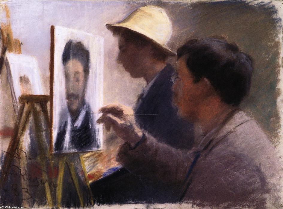 Wikioo.org - The Encyclopedia of Fine Arts - Painting, Artwork by Peder Severin Kroyer - Oscar Björck and Eilif Peterssen Painting Portraits of Georg Brandes