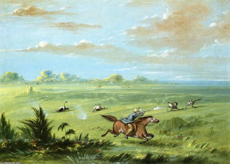 Wikioo.org - The Encyclopedia of Fine Arts - Painting, Artwork by George Catlin - Ostrich Chase, Buenos Aires
