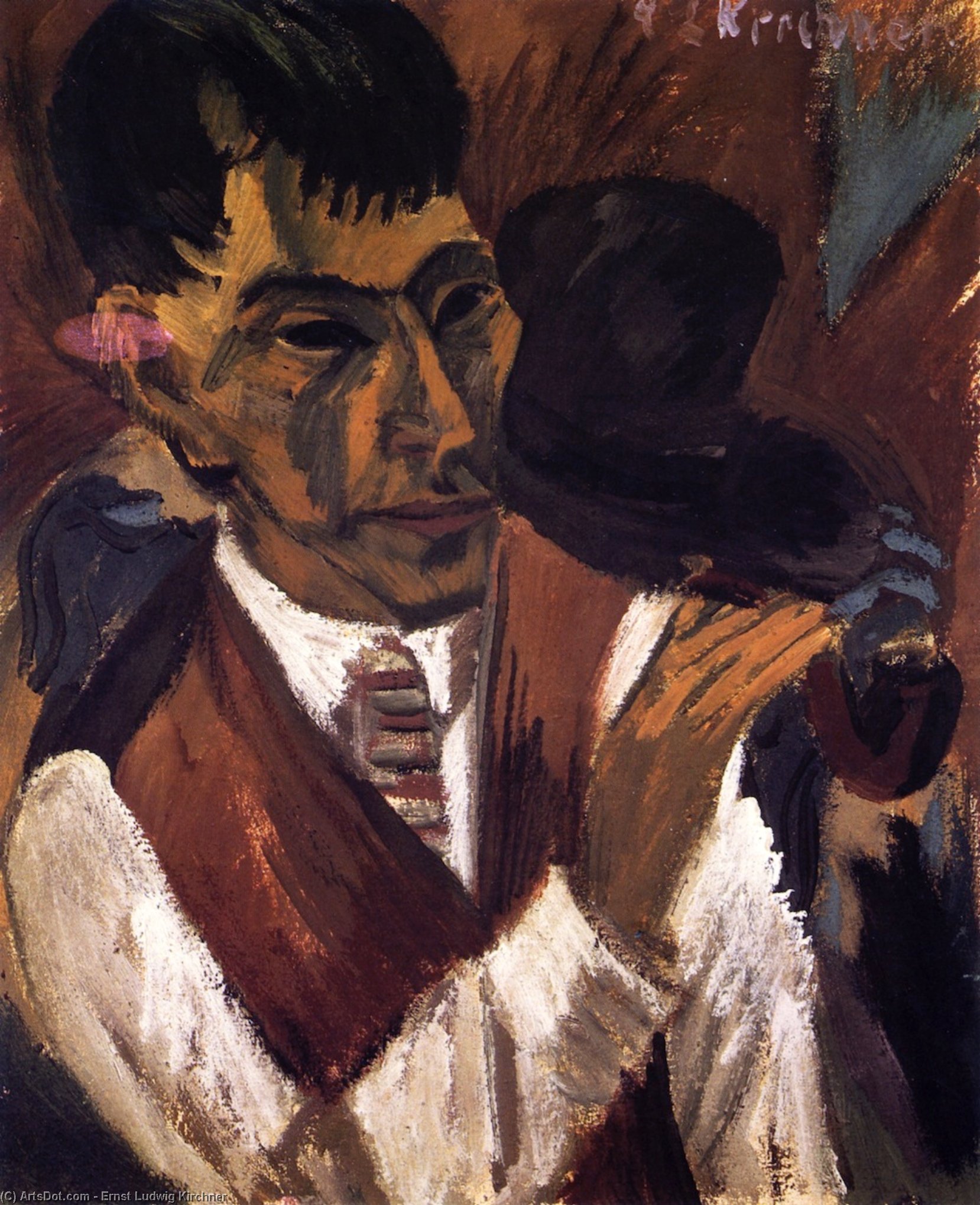 Wikioo.org - The Encyclopedia of Fine Arts - Painting, Artwork by Ernst Ludwig Kirchner - Otto Mueller with Pipe