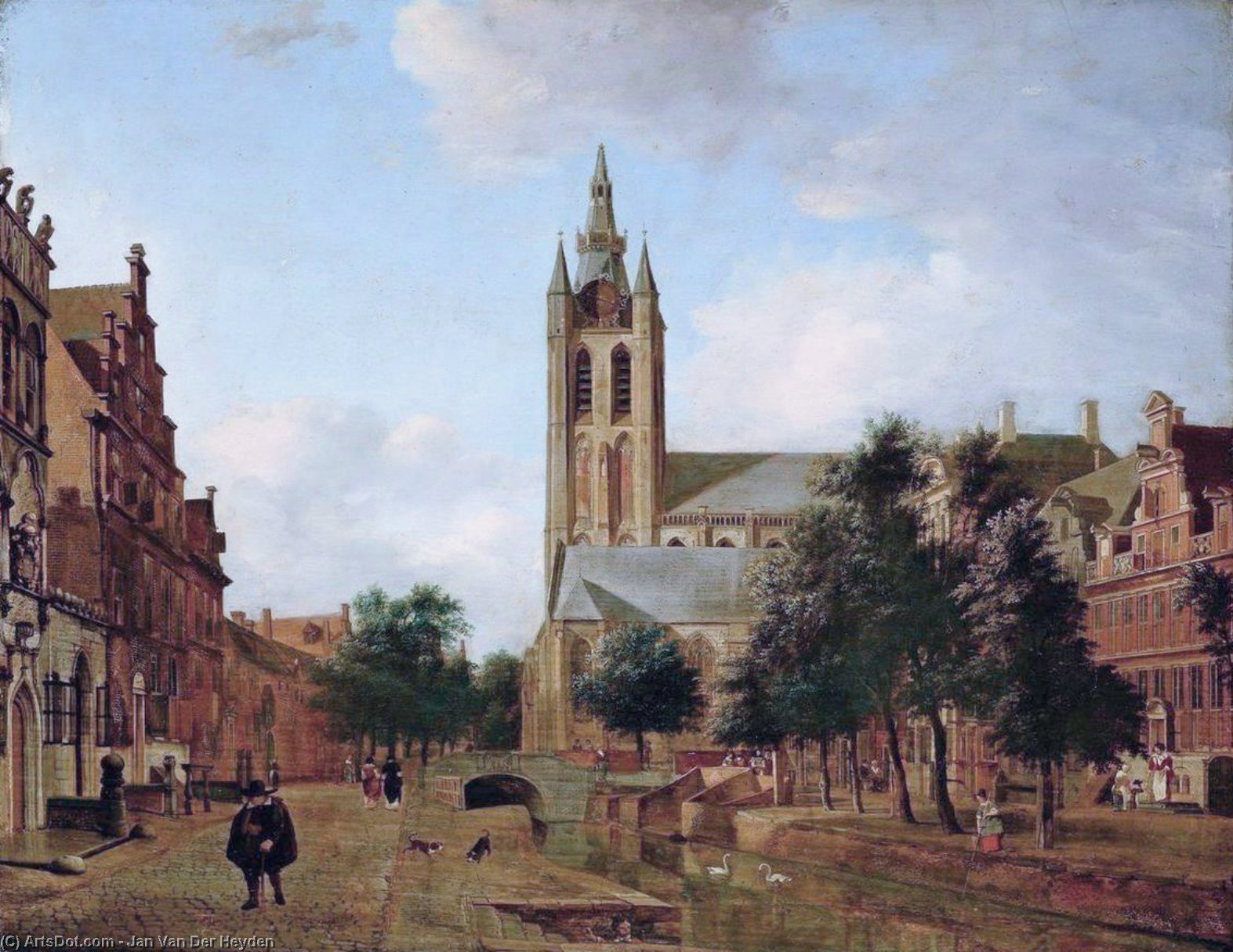 Wikioo.org - The Encyclopedia of Fine Arts - Painting, Artwork by Jan Van Der Heyden - The Oude Kerk on the Oude Delft