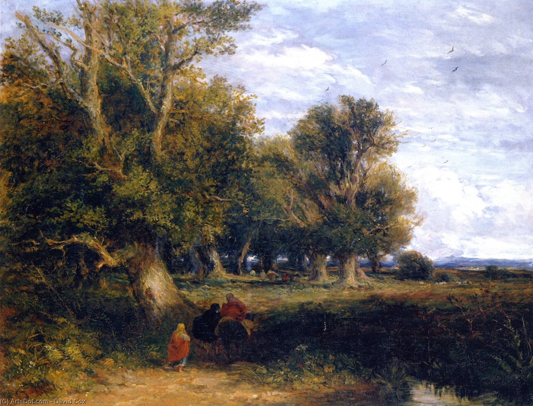 Wikioo.org - The Encyclopedia of Fine Arts - Painting, Artwork by David Cox - Outskirts of a Wood, with Gypsies