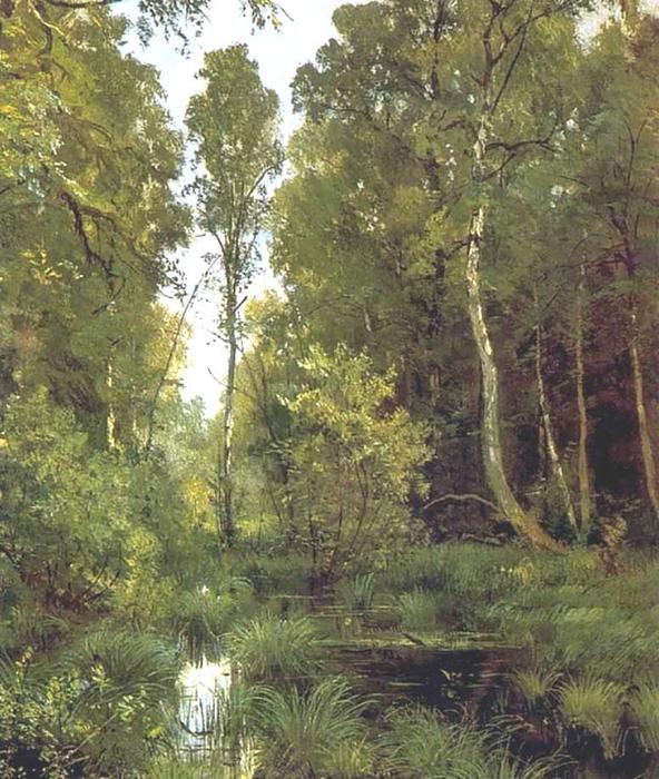 WikiOO.org - 百科事典 - 絵画、アートワーク Ivan Ivanovich Shishkin - 森の端に生い茂っ池、Siverskaya