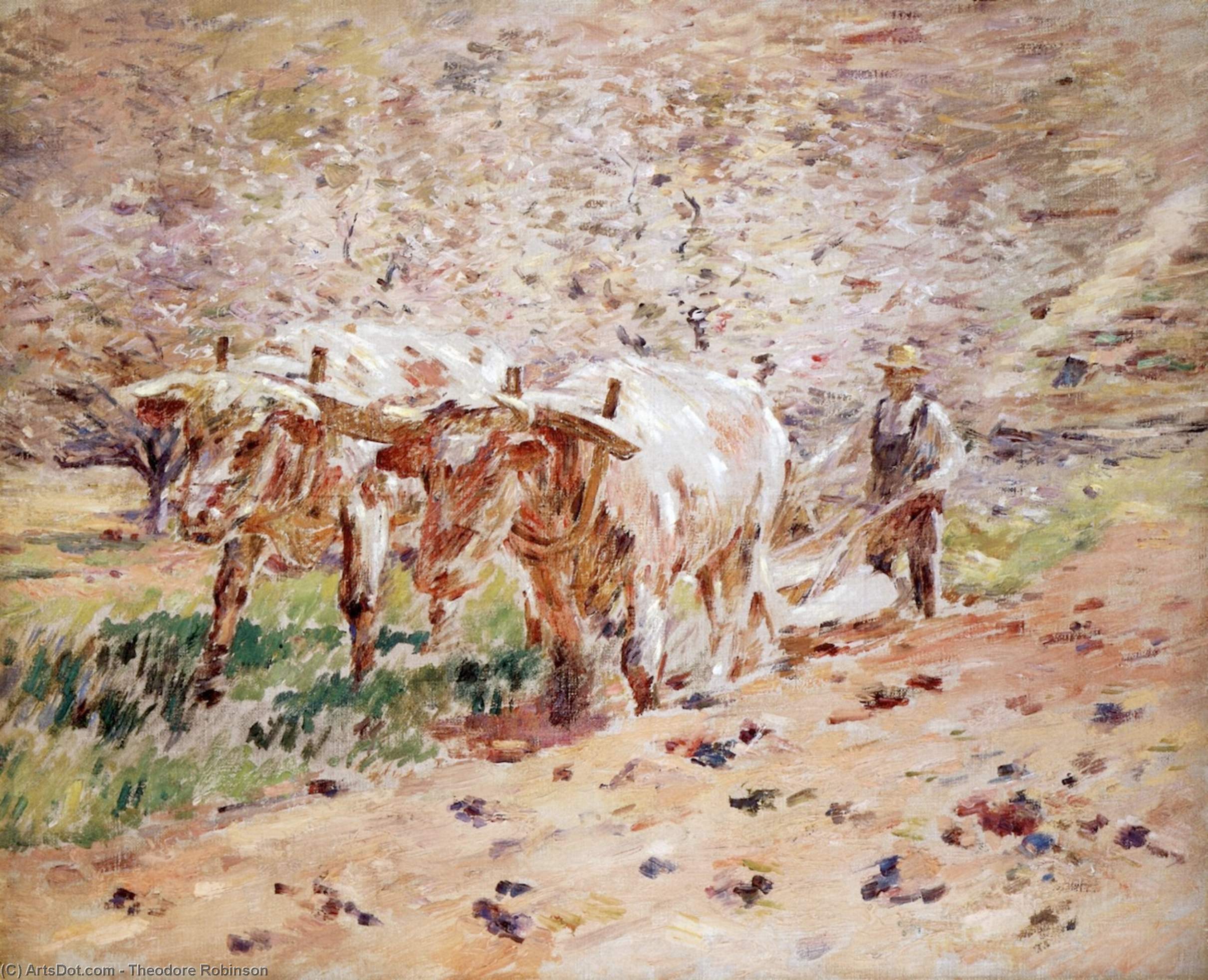 Wikioo.org - The Encyclopedia of Fine Arts - Painting, Artwork by Theodore Robinson - Oxen Ploughing (also known as Springtime, Vermont)