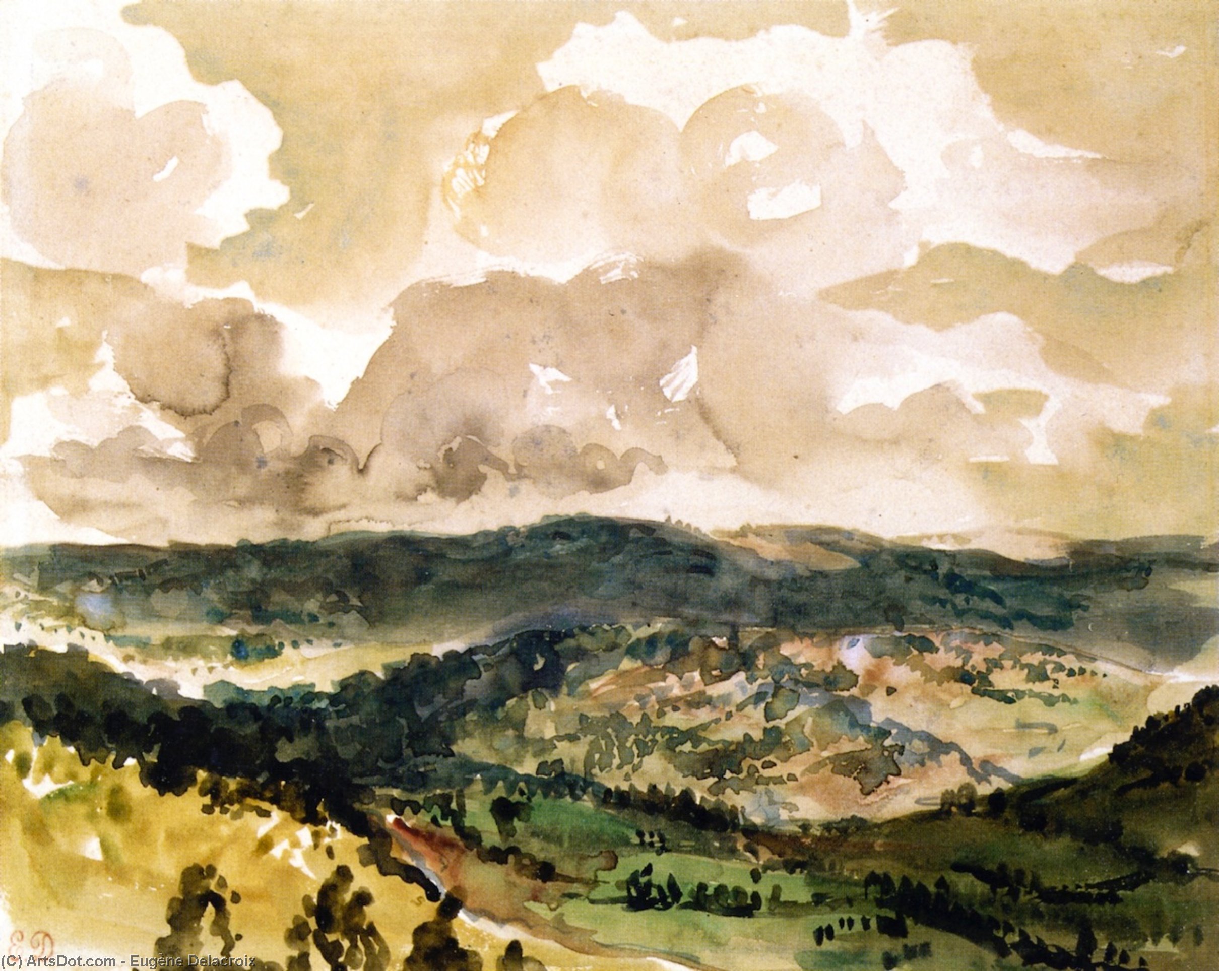Wikioo.org - The Encyclopedia of Fine Arts - Painting, Artwork by Eugène Delacroix - Panoramic View of the Vallée de la Tourmente