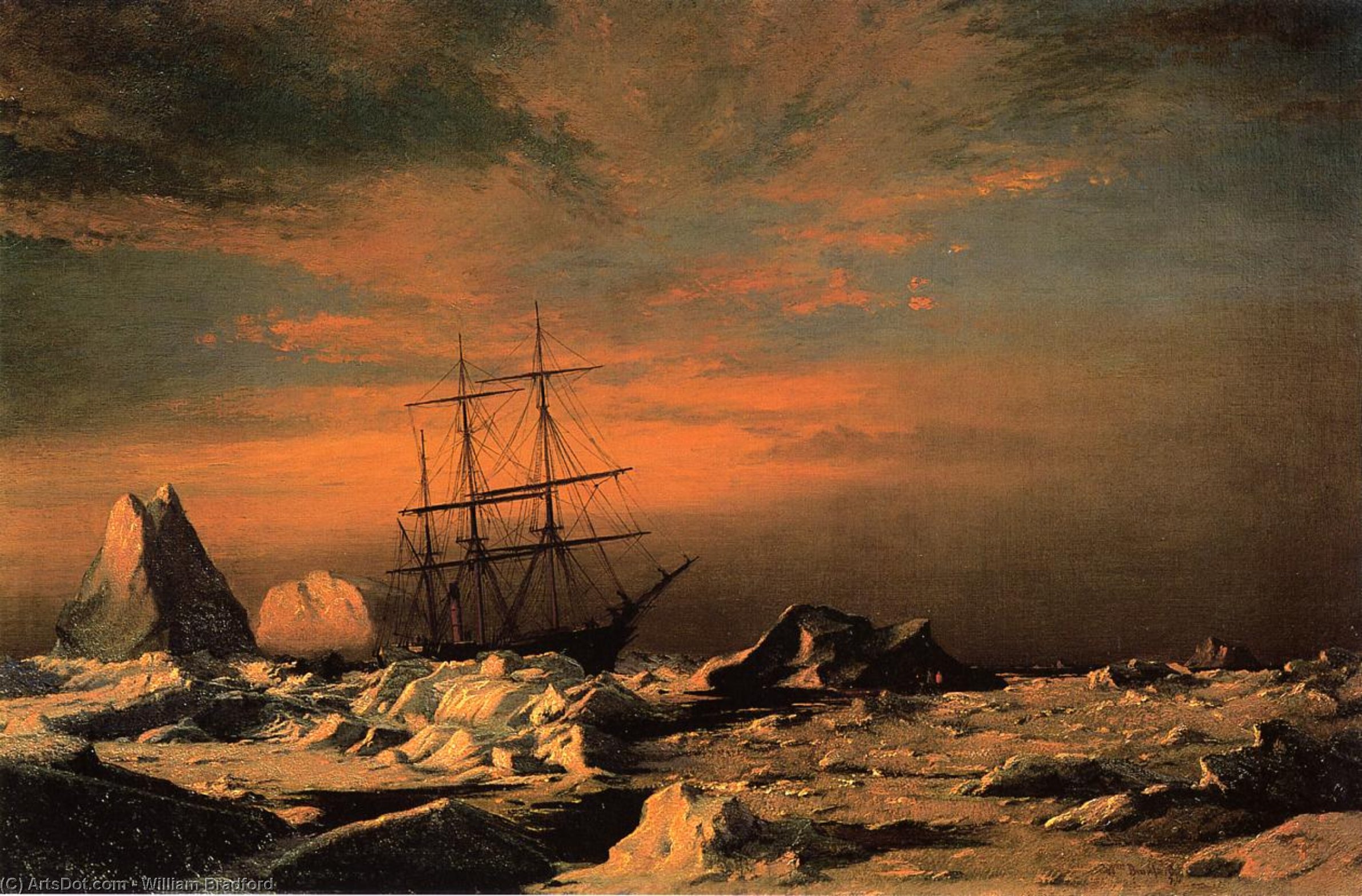 WikiOO.org - Enciclopédia das Belas Artes - Pintura, Arte por William Bradford - The 'Panther' among the Icebergs in Melville Bay