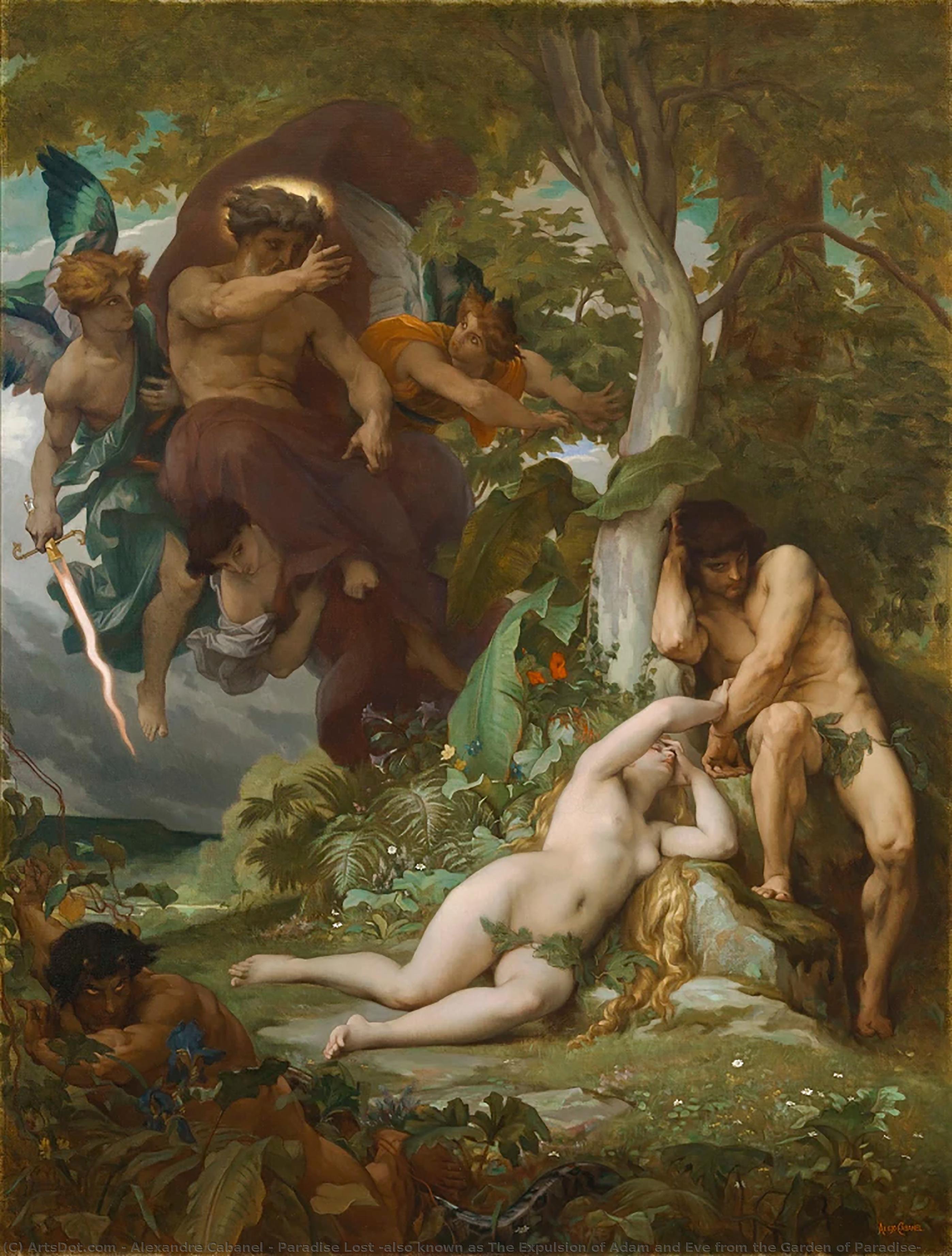 Wikioo.org - The Encyclopedia of Fine Arts - Painting, Artwork by Alexandre Cabanel - Paradise Lost (also known as The Expulsion of Adam and Eve from the Garden of Paradise)