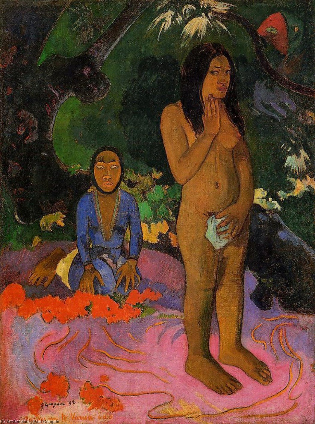 Wikioo.org - The Encyclopedia of Fine Arts - Painting, Artwork by Paul Gauguin - Parau na te varua ino (also known as Words of the Devil)