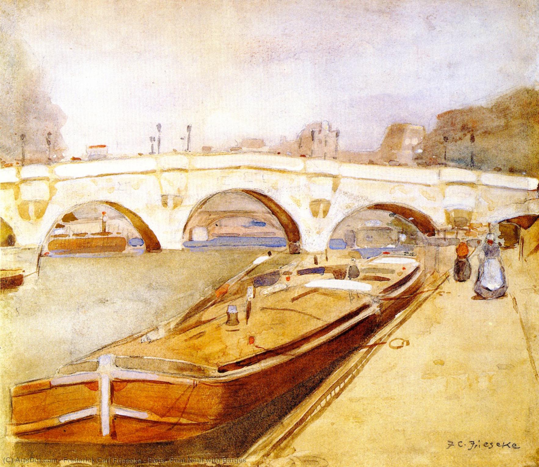 WikiOO.org - Encyclopedia of Fine Arts - Maleri, Artwork Frederick Carl Frieseke - Paris, Pont Neuf with Barges